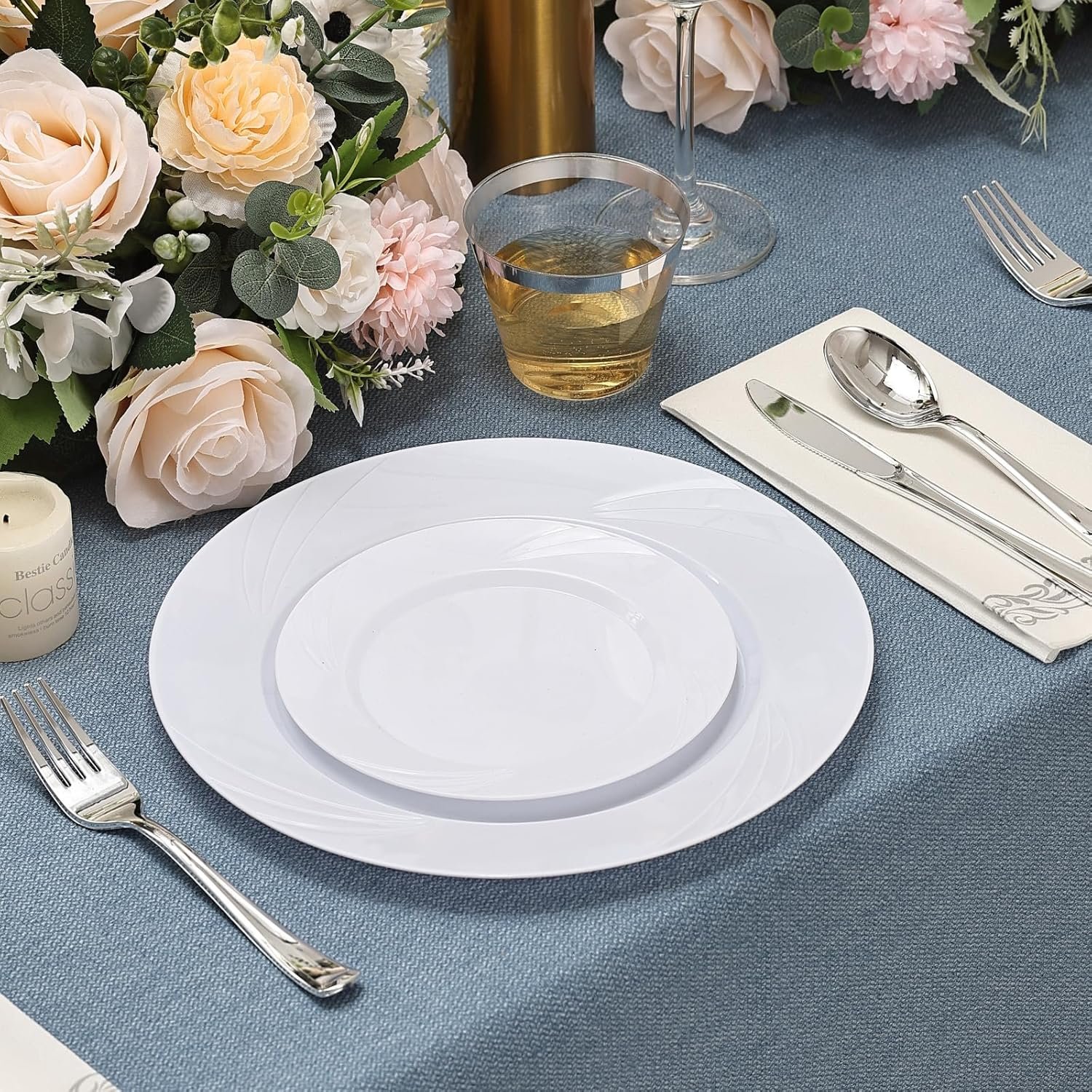Wholesale 350-Piece White Swirls Plastic Dinnerware Set for 50 Guests Elegant Disposable for Parties Weddings Includes 10.25 Wholesale 350-Piece White Swirls Plastic Dinnerware Set for 50 Guests Elegant Disposable for Parties Weddings Includes 10.25
