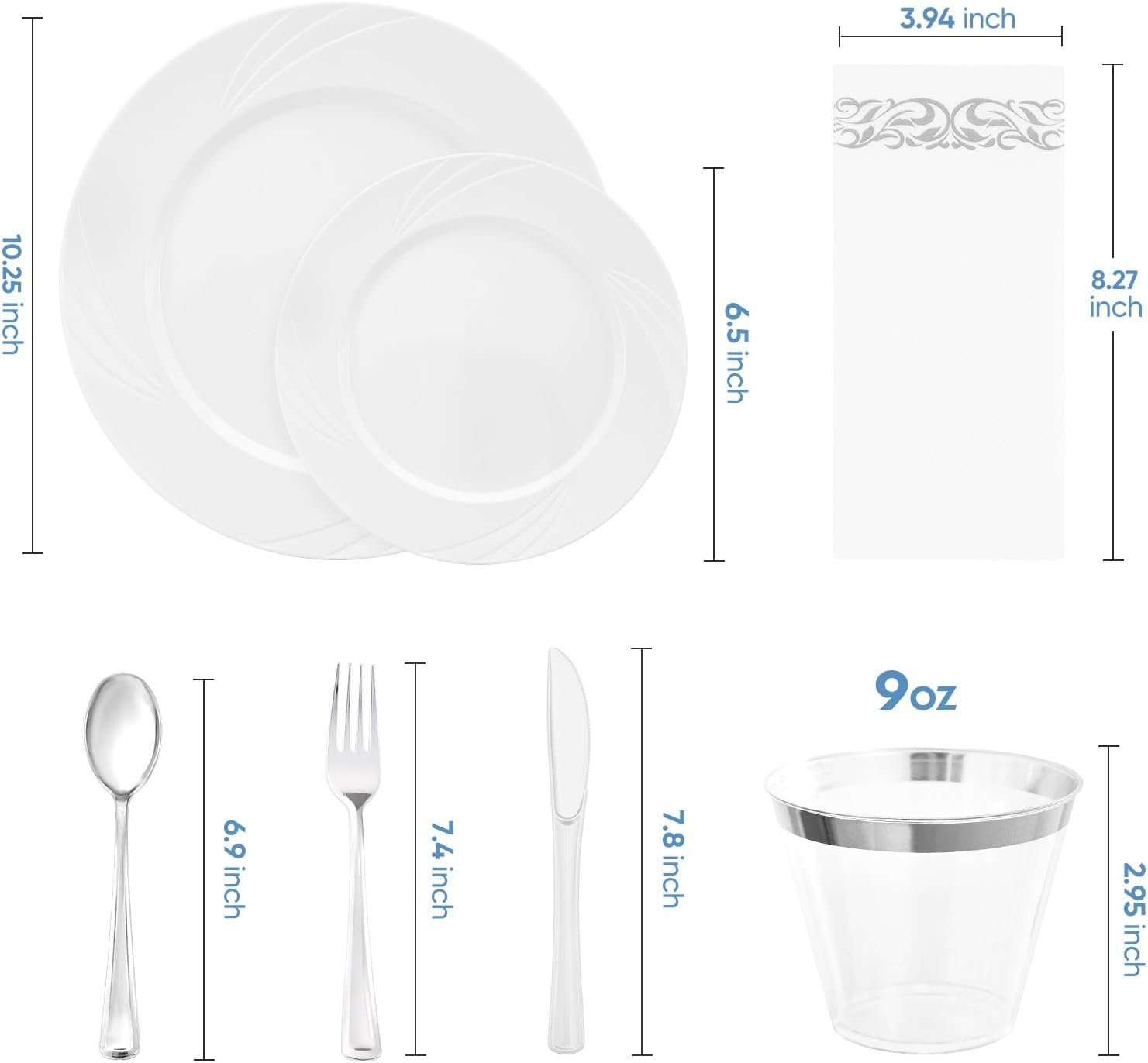 Wholesale 350-Piece White Swirls Plastic Dinnerware Set for 50 Guests Elegant Disposable for Parties Weddings Includes 10.25 Wholesale 350-Piece White Swirls Plastic Dinnerware Set for 50 Guests Elegant Disposable for Parties Weddings Includes 10.25