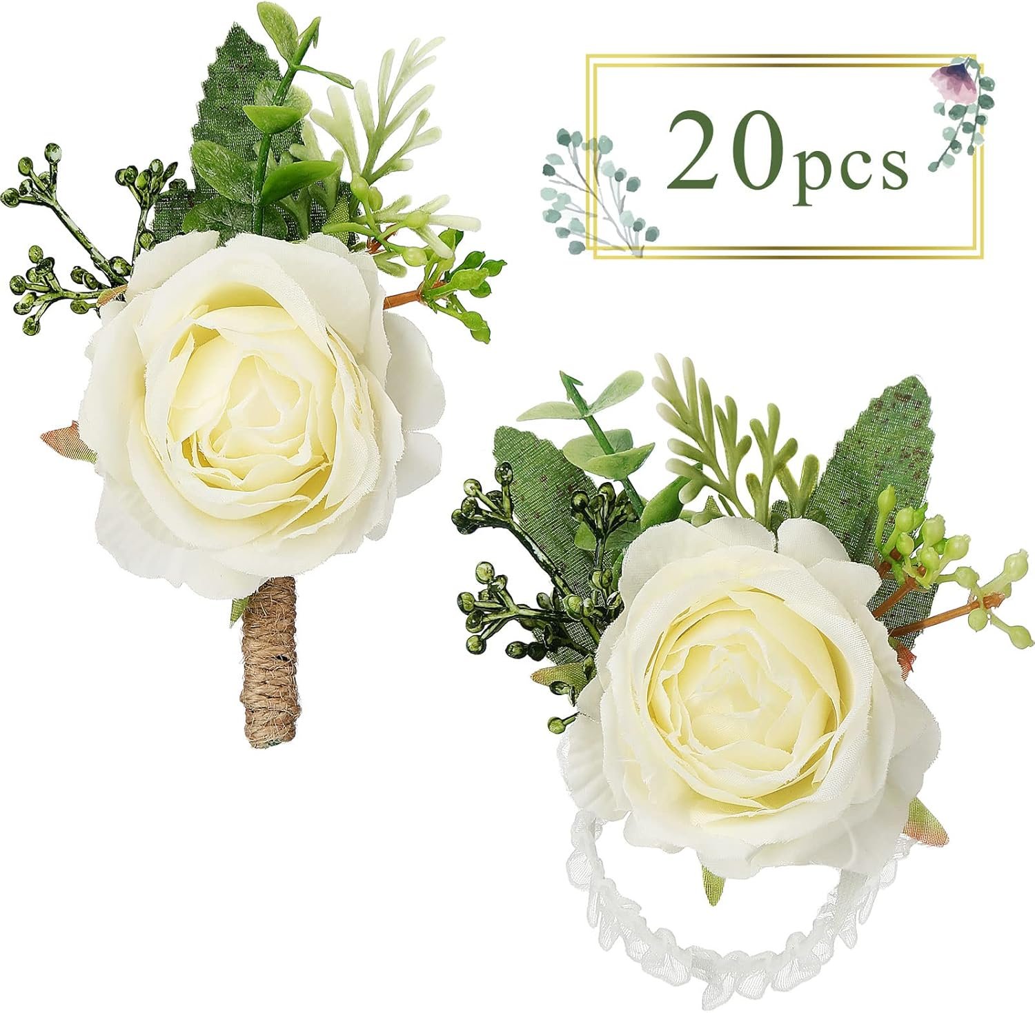 Wholesale 20 Pcs Rose Wrist Corsage and Boutonniere Set Wristlet Band Bracelet for Bridegroom Wedding Prom Party Bouquets (White) Supplier