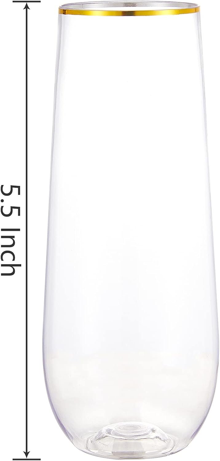 Wholesale 12PCS 9 oz Plastic Stemless Champagne Flutes Gold Rim Disposable Shatterproof Crystal Clear Toasting Glasses Cocktail Cups for Parties Weddings Birthdays Supplier