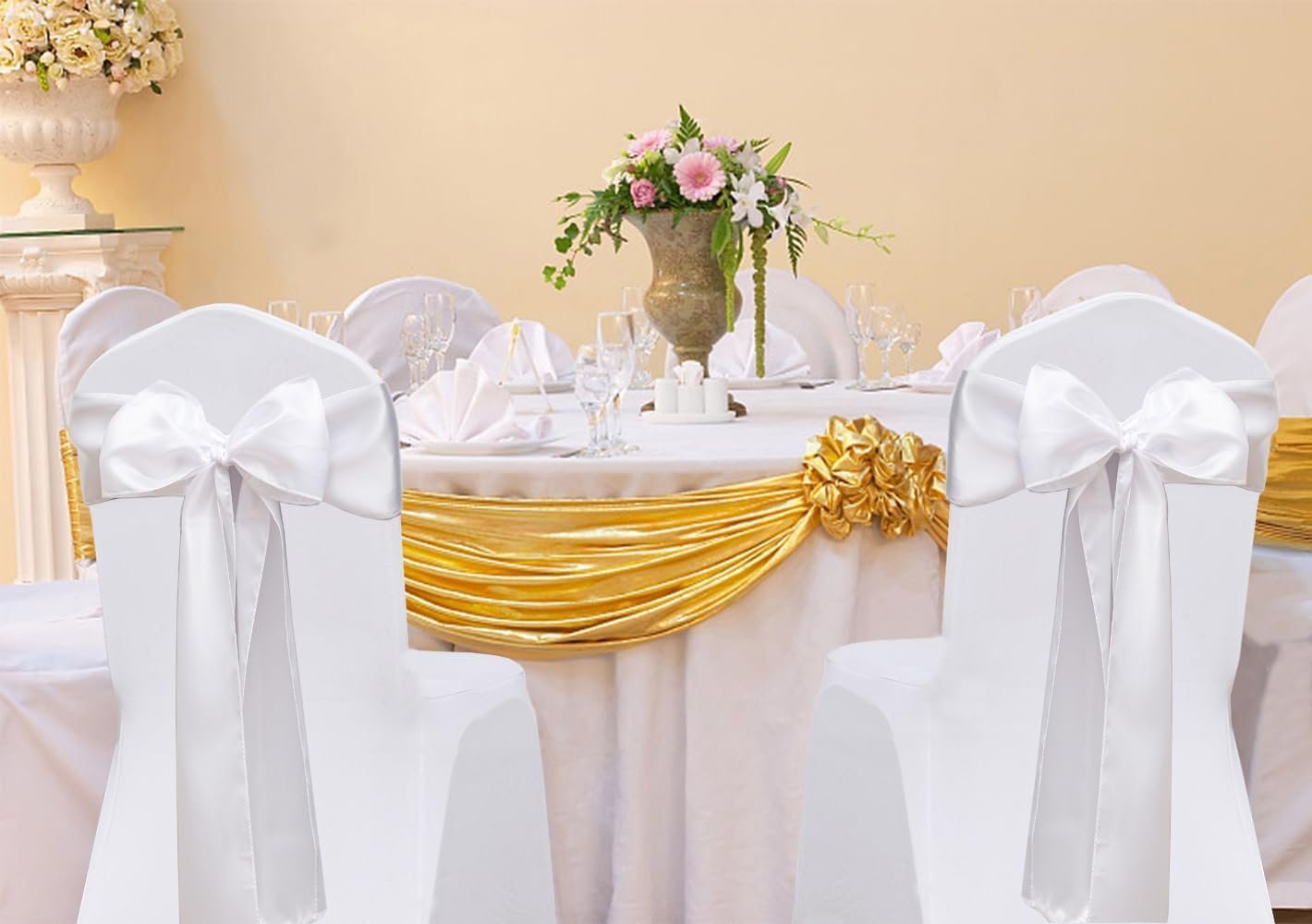Wholesale Pack of 50 Satin White Chair Sashes Bows 7 x 108 Inch Universal Chair Ribbons for Wedding Ceremony Party Banquet Restaurant Event Decorations Supplier