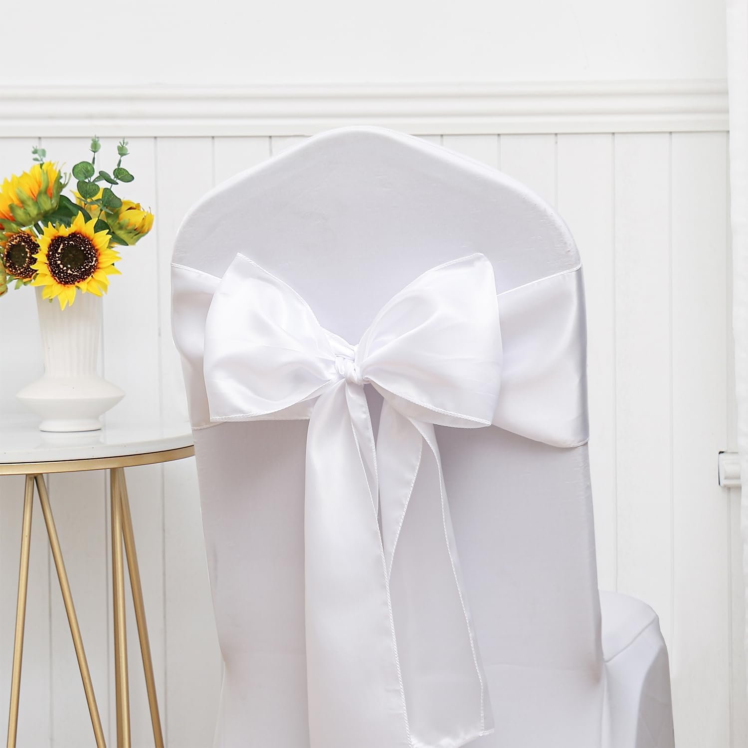 Wholesale Pack of 50 Satin White Chair Sashes Bows 7 x 108 Inch Universal Chair Ribbons for Wedding Ceremony Party Banquet Restaurant Event Decorations Supplier