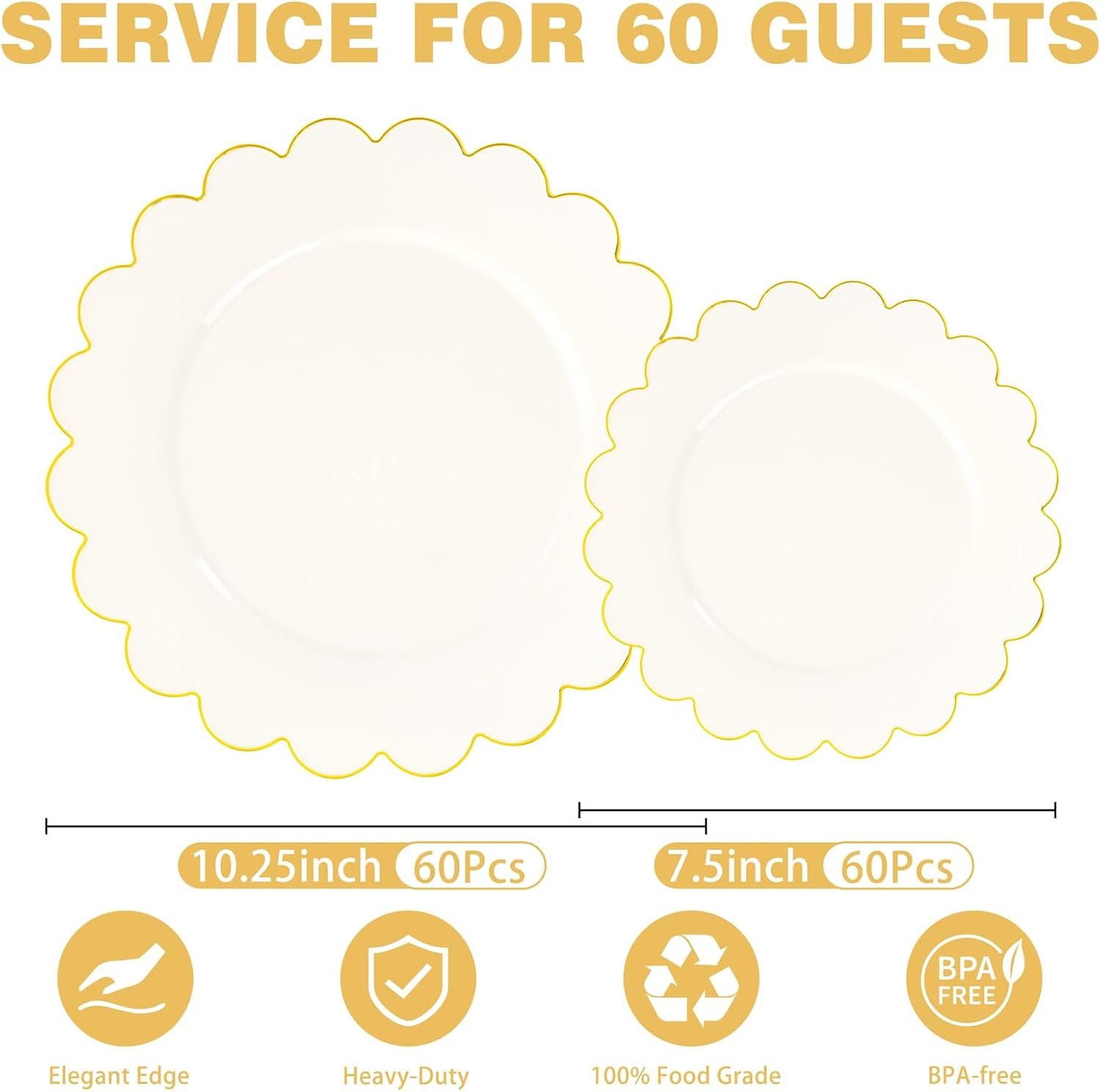 Wholesale 120 Pcs Ivory Scalloped Plastic Plates Disposable Ivory and Gold Fancy Party Dinner Dessert Plates for Wedding Birthday Valentines Day Supplier