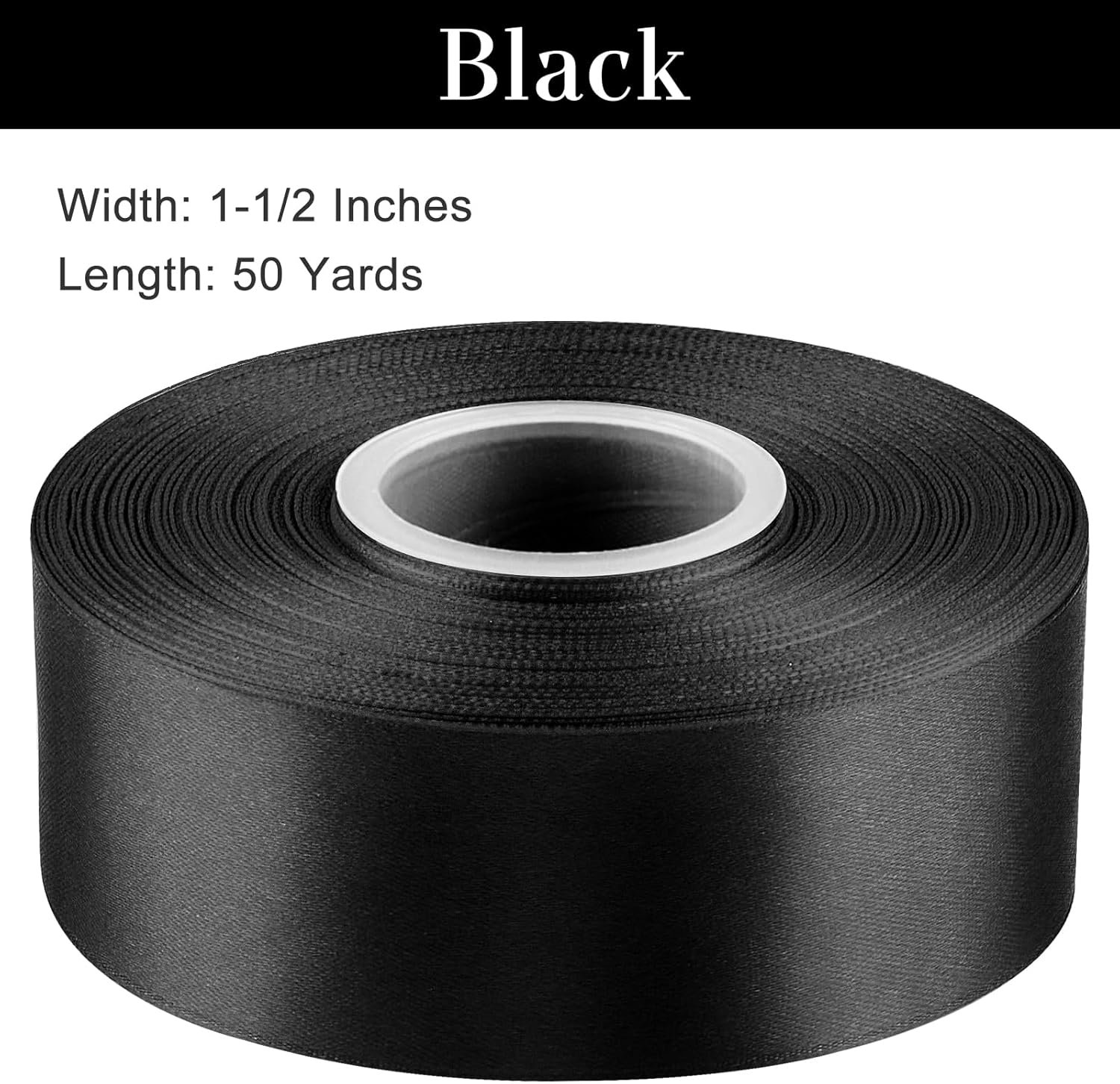 Wholesale 1-1/2 Inches 50 Yards Black Satin Ribbon Solid Fabric Roll for Flower Bouquets Gift Wrapping Wedding Handmade Crafts Supplier