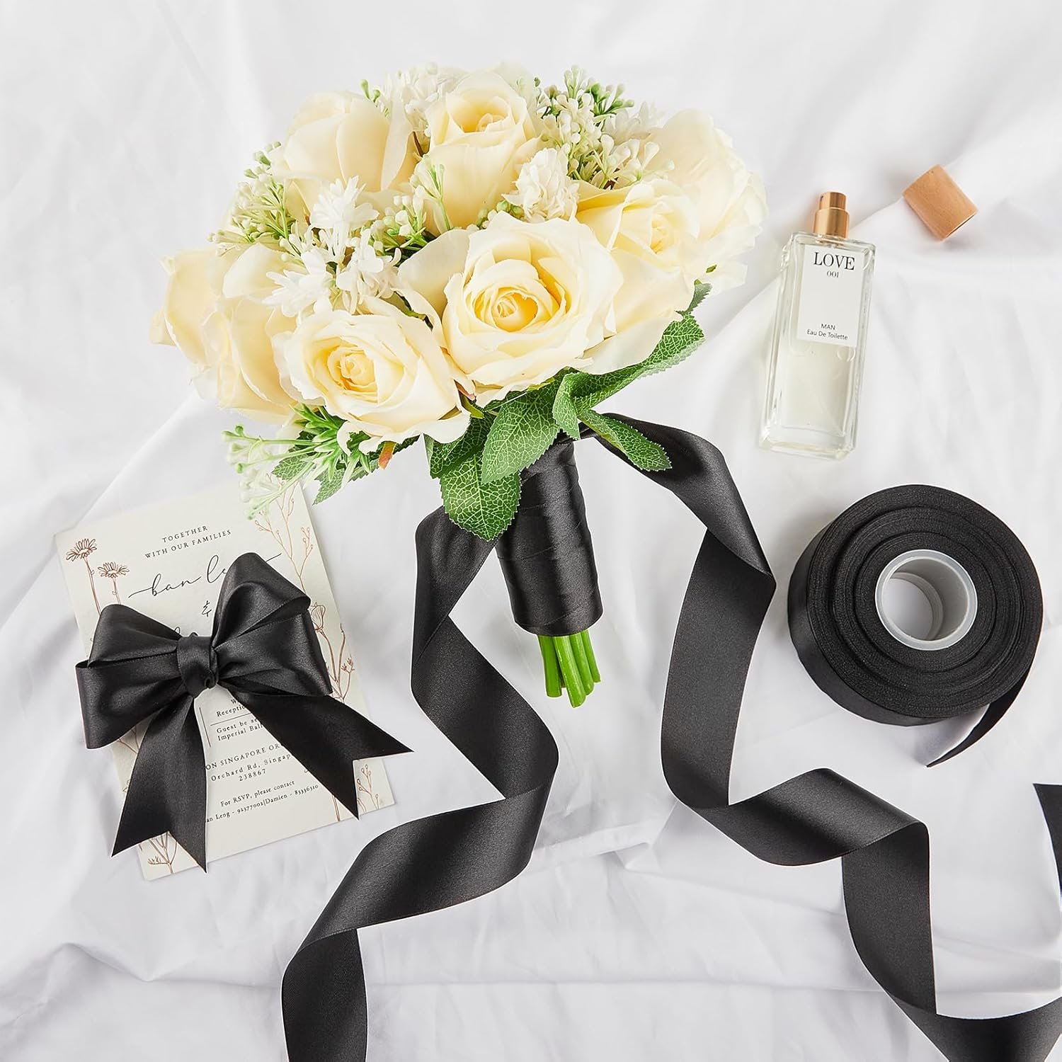 Wholesale 1-1/2 Inches 50 Yards Black Satin Ribbon Solid Fabric Roll for Flower Bouquets Gift Wrapping Wedding Handmade Crafts Supplier