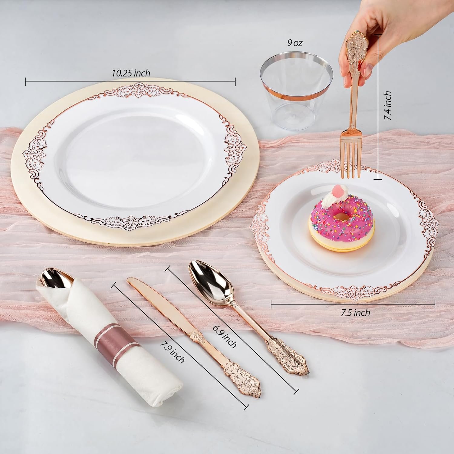 Wholesale 350PCS Rose Gold Plastic Plates for 50 Guests Disposable Dinnerware Sets Include 100 Rose Gold Rim Plates 50 Silverware Cups and 50 Pre-Rolled Napkins for Party Graduation Supplier Wholesale 350PCS Rose Gold Plastic Plates for 50 Guests Disposable Dinnerware Sets Include 100 Rose Gold Rim Plates 50 Silverware Cups and 50 Pre-Rolled Napkins for Party Graduation Supplier