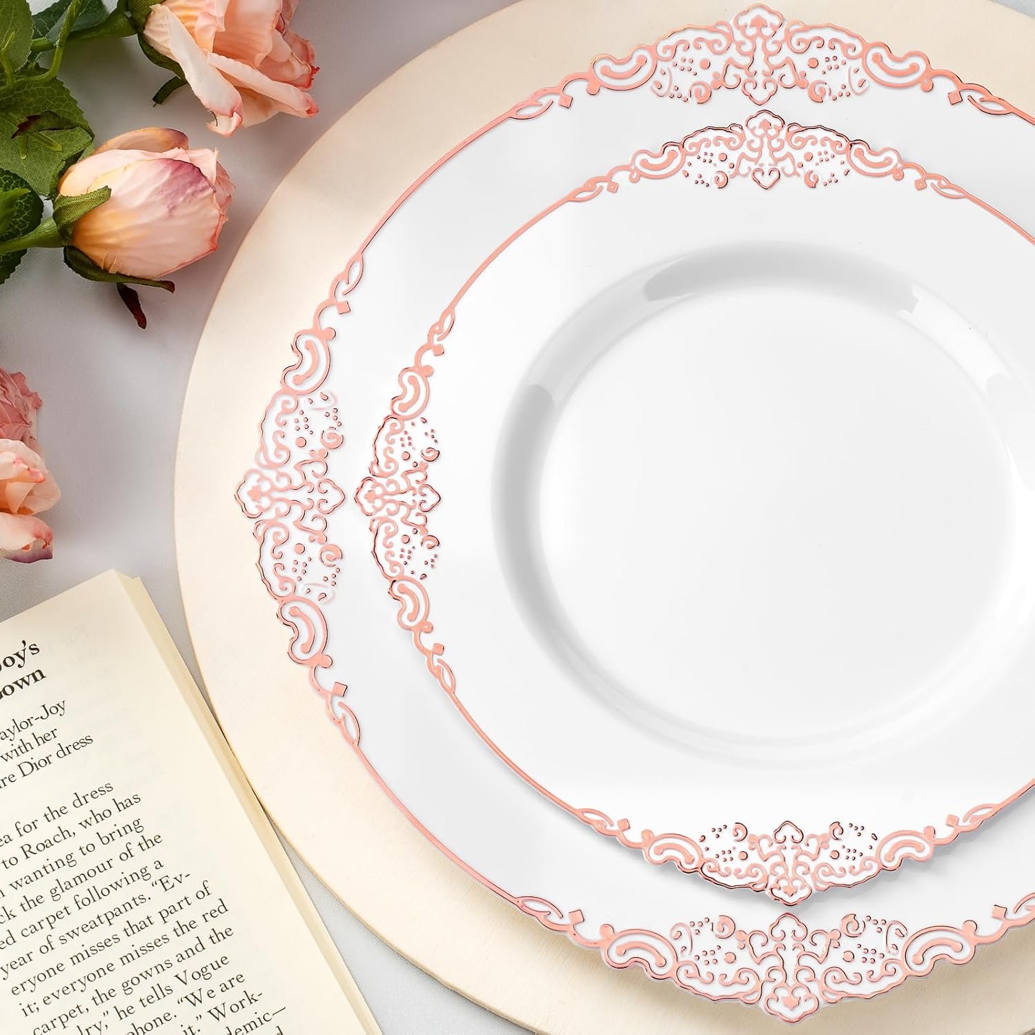 Wholesale 350PCS Rose Gold Plastic Plates for 50 Guests Disposable Dinnerware Sets Include 100 Rose Gold Rim Plates 50 Silverware Cups and 50 Pre-Rolled Napkins for Party Graduation Supplier Wholesale 350PCS Rose Gold Plastic Plates for 50 Guests Disposable Dinnerware Sets Include 100 Rose Gold Rim Plates 50 Silverware Cups and 50 Pre-Rolled Napkins for Party Graduation Supplier