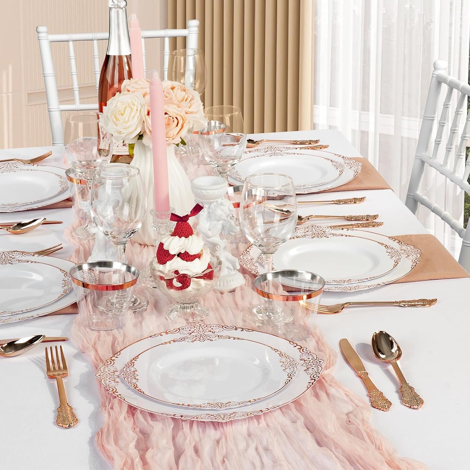 Wholesale 350PCS Rose Gold Plastic Plates for 50 Guests Disposable Dinnerware Sets Include 100 Rose Gold Rim Plates 50 Silverware Cups and 50 Pre-Rolled Napkins for Party Graduation Supplier Wholesale 350PCS Rose Gold Plastic Plates for 50 Guests Disposable Dinnerware Sets Include 100 Rose Gold Rim Plates 50 Silverware Cups and 50 Pre-Rolled Napkins for Party Graduation Supplier