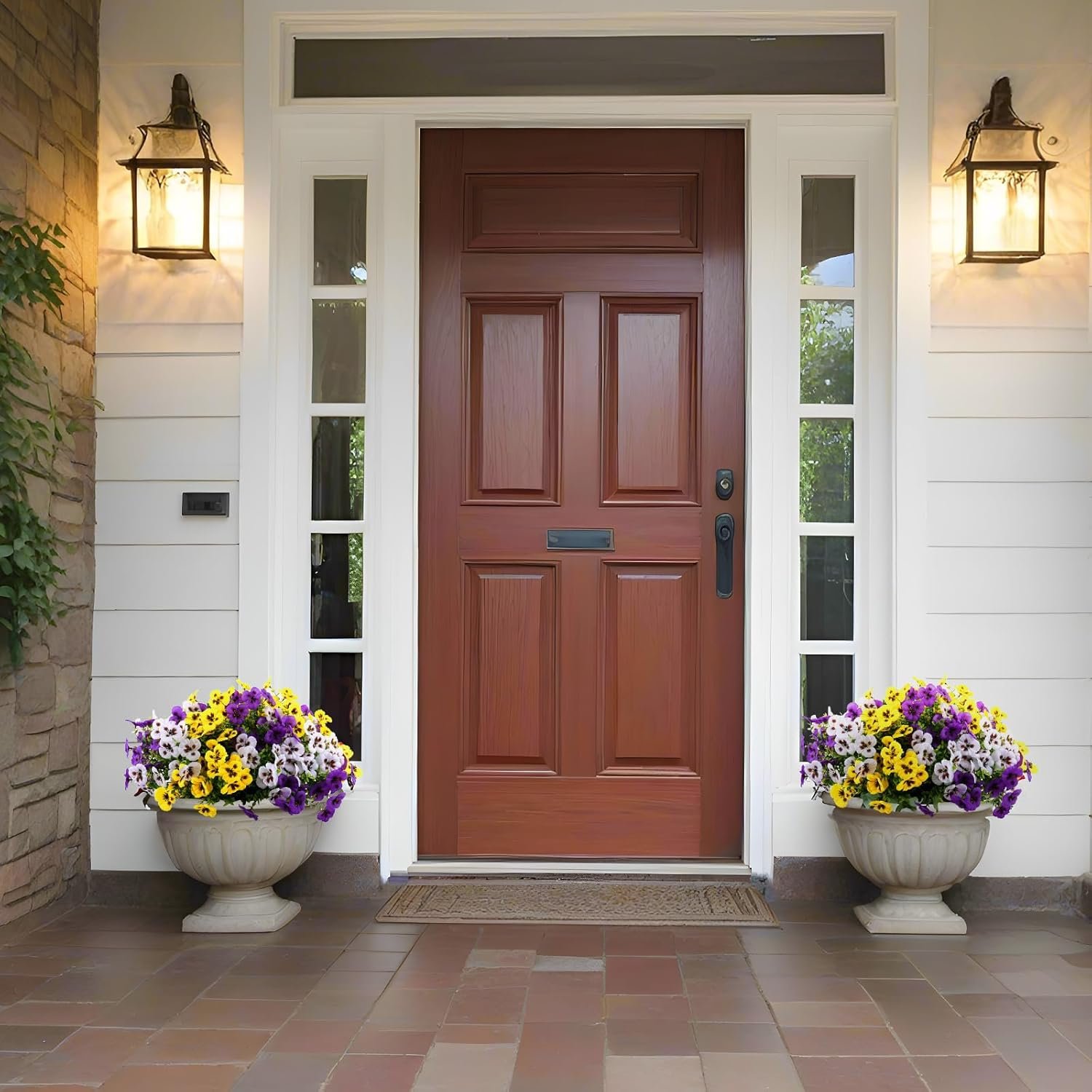 Wholesale 18 Pcs Faux Silk Pansy Flowers Outdoor Spring Decor for Planters Porch Yard Patio Window Box in Purple Yellow White Supplier Wholesale 18 Pcs Faux Silk Pansy Flowers Outdoor Spring Decor for Planters Porch Yard Patio Window Box in Purple Yellow White Supplier