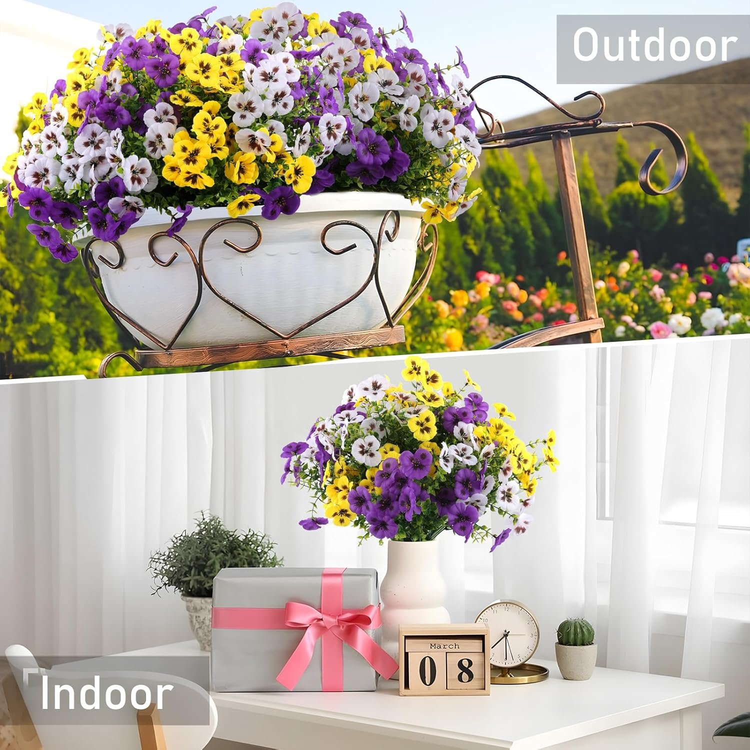 Wholesale 18 Pcs Faux Silk Pansy Flowers Outdoor Spring Decor for Planters Porch Yard Patio Window Box in Purple Yellow White Supplier Wholesale 18 Pcs Faux Silk Pansy Flowers Outdoor Spring Decor for Planters Porch Yard Patio Window Box in Purple Yellow White Supplier