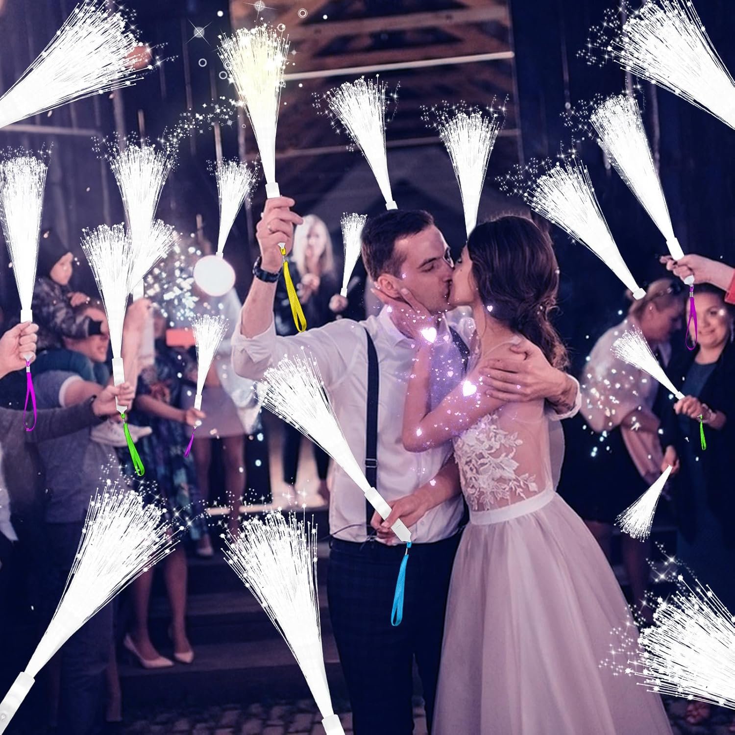 Wholesale 76 PCS White Fiber Optic LED Sticks and Wands with 3 Light Modes for Glow in the Dark Party Supplies Weddings New Year Birthdays Carnivals Supplier