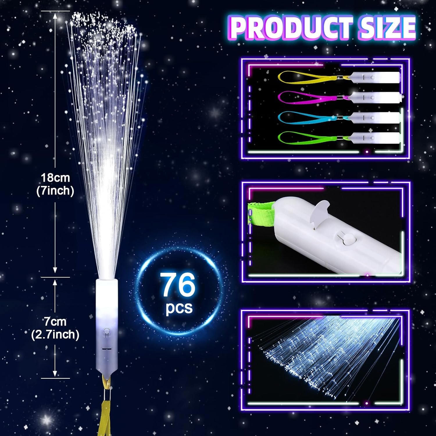 Wholesale 76 PCS White Fiber Optic LED Sticks and Wands with 3 Light Modes for Glow in the Dark Party Supplies Weddings New Year Birthdays Carnivals Supplier