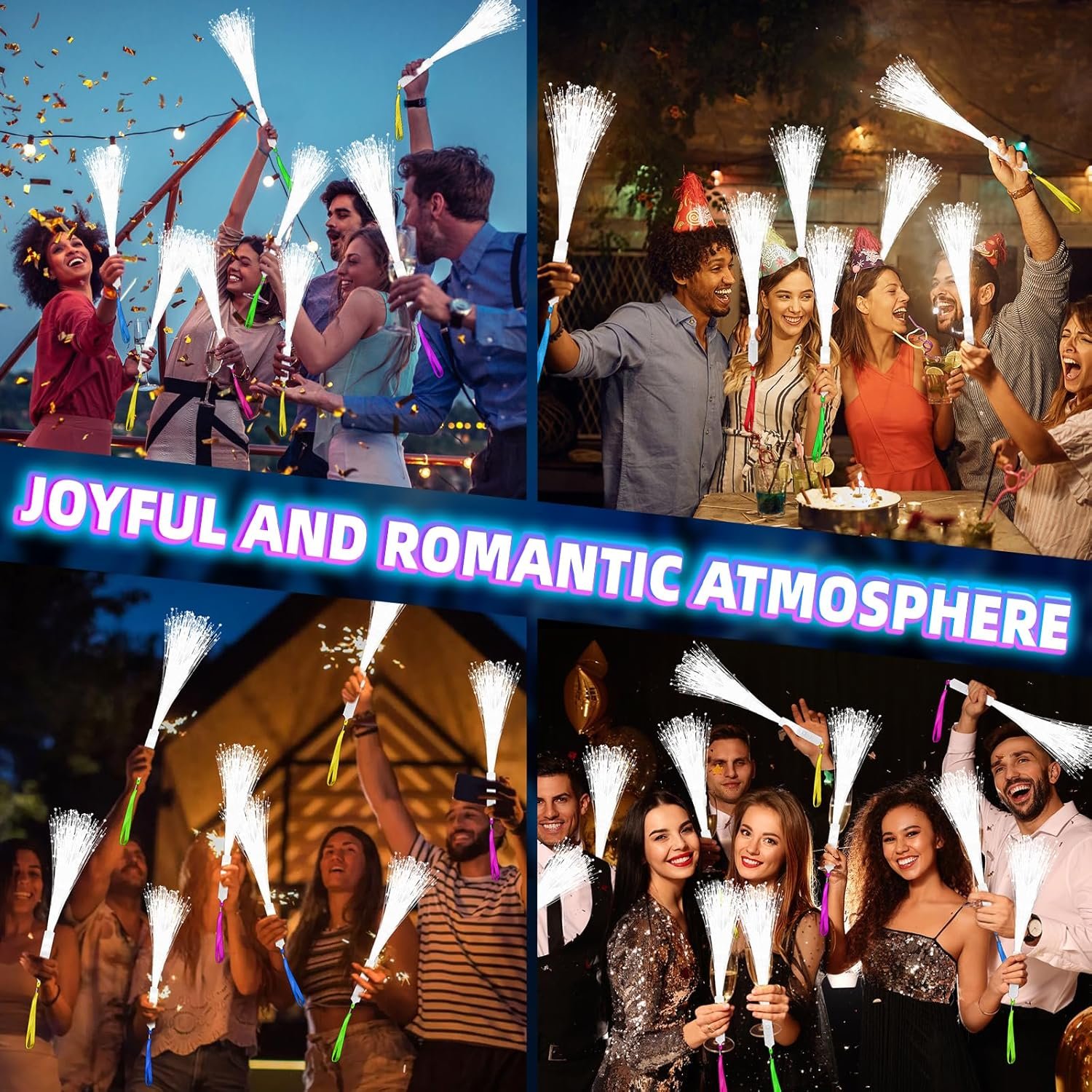 Wholesale 76 PCS White Fiber Optic LED Sticks and Wands with 3 Light Modes for Glow in the Dark Party Supplies Weddings New Year Birthdays Carnivals Supplier