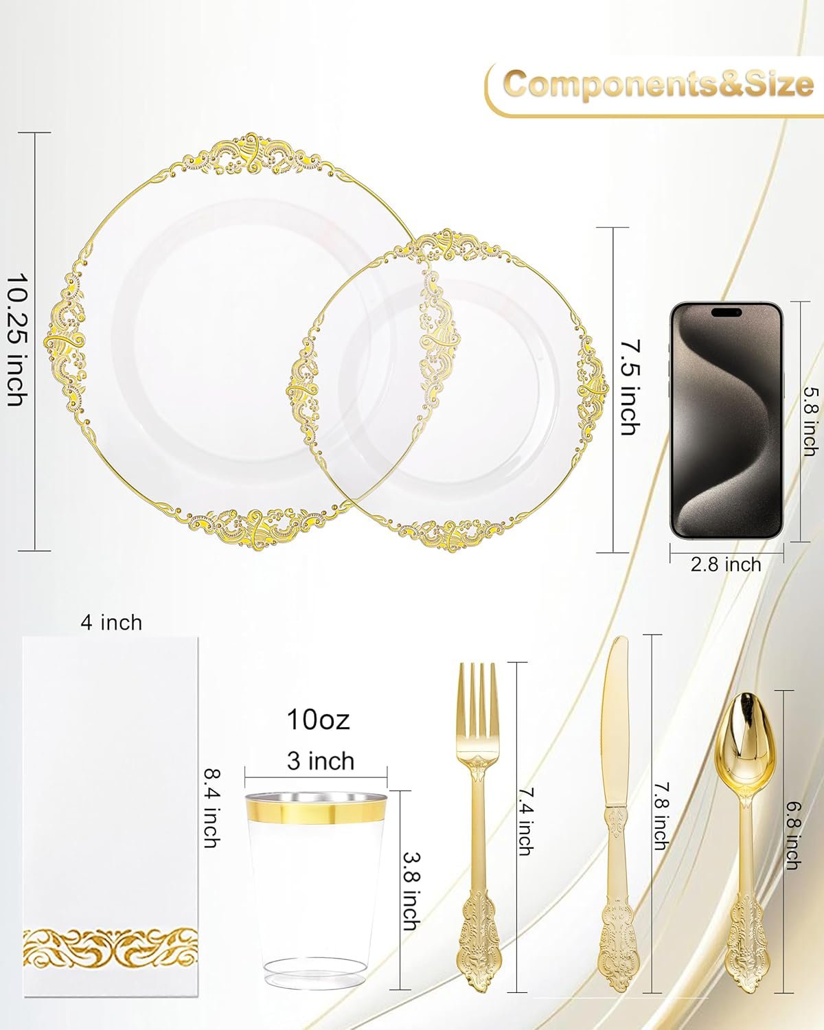 Wholesale 175PCS Clear Gold Plastic Plates Gold Disposable Dinnerware Set for 25 Guests with 50 Plates 75 Silverware 25 Cups 25 Napkins for Weddings Parties Thanksgiving Supplier Wholesale 175PCS Clear Gold Plastic Plates Gold Disposable Dinnerware Set for 25 Guests with 50 Plates 75 Silverware 25 Cups 25 Napkins for Weddings Parties Thanksgiving Supplier
