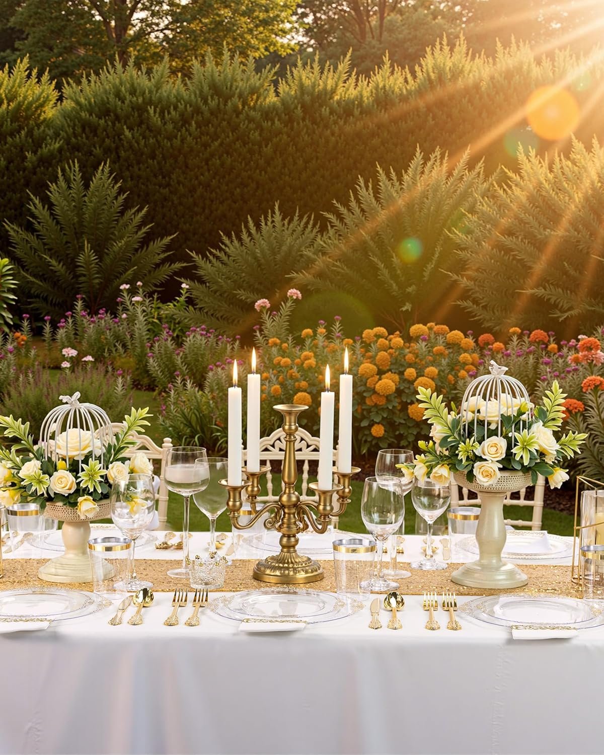 Wholesale 175PCS Clear Gold Plastic Plates Gold Disposable Dinnerware Set for 25 Guests with 50 Plates 75 Silverware 25 Cups 25 Napkins for Weddings Parties Thanksgiving Supplier Wholesale 175PCS Clear Gold Plastic Plates Gold Disposable Dinnerware Set for 25 Guests with 50 Plates 75 Silverware 25 Cups 25 Napkins for Weddings Parties Thanksgiving Supplier