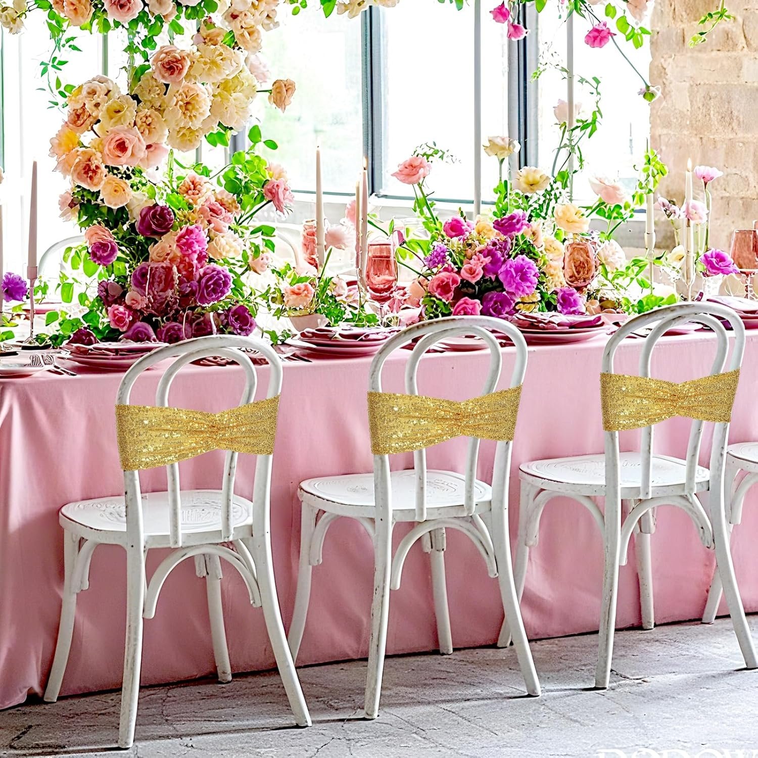 Wholesale Gold Sequin Chair Sashes Folding Chair Covers Bows for Party Wedding Reception Decorations 50 PCS Supplier