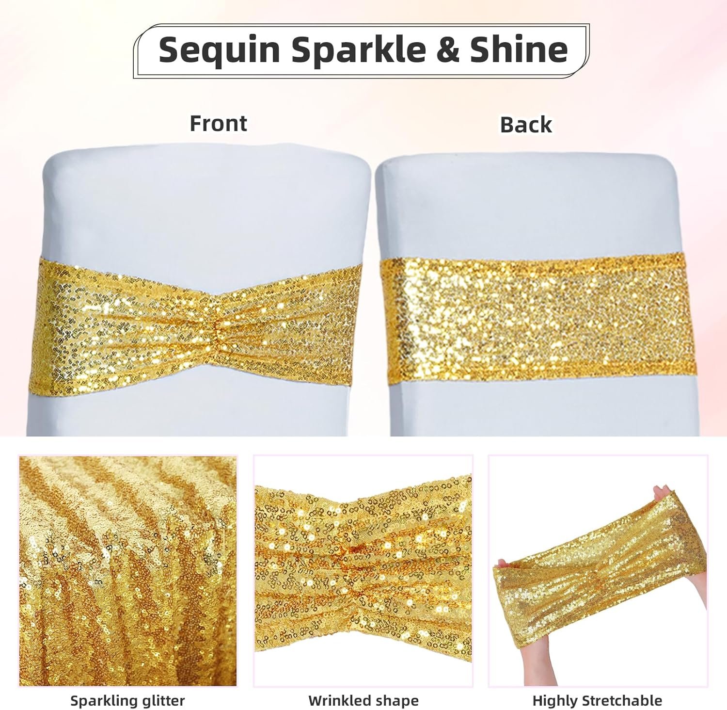 Wholesale Gold Sequin Chair Sashes Folding Chair Covers Bows for Party Wedding Reception Decorations 50 PCS Supplier