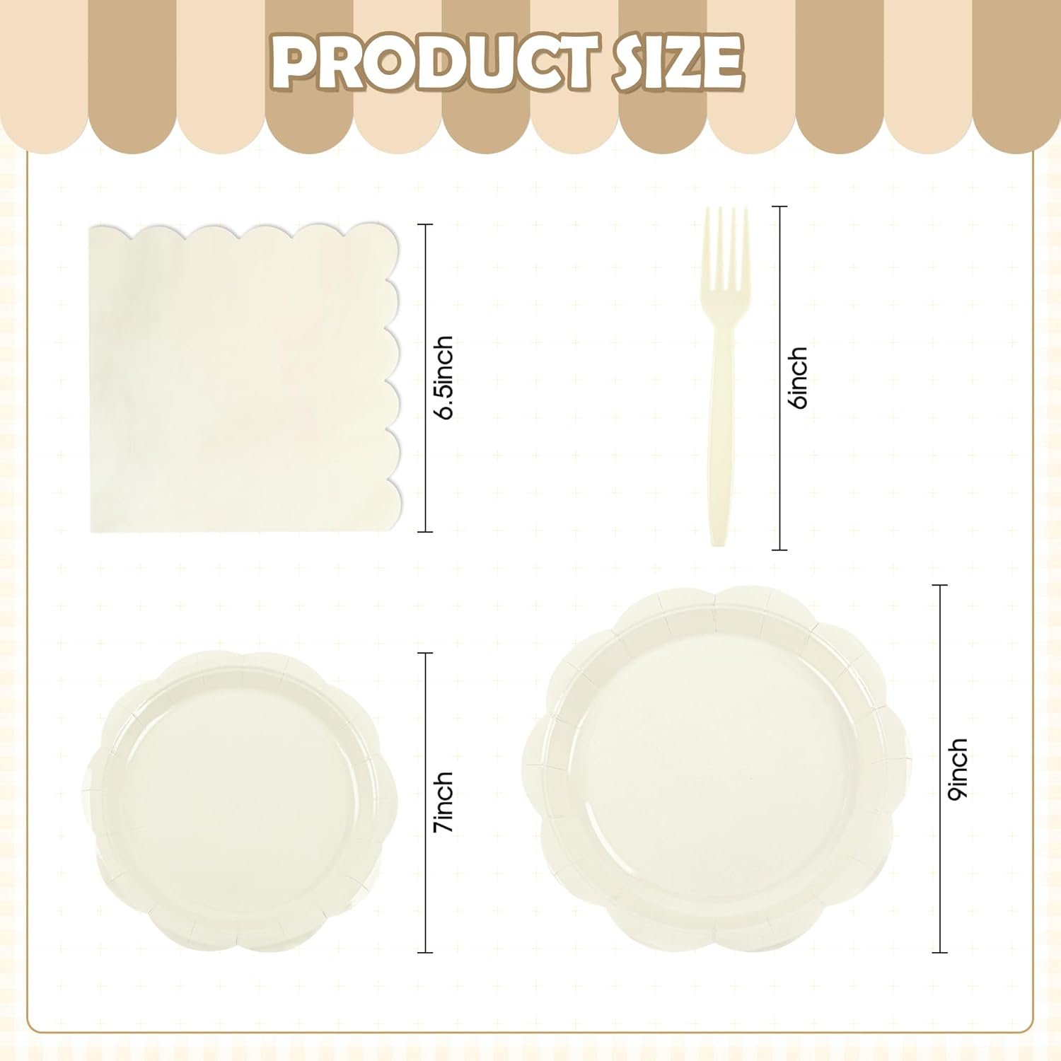Wholesale 96 Pcs Ivory Disposable Paper Plates Napkins and Forks Set for 24 Guests Scalloped Tableware Party Supplies Baby Shower Bridal Wedding Supplier