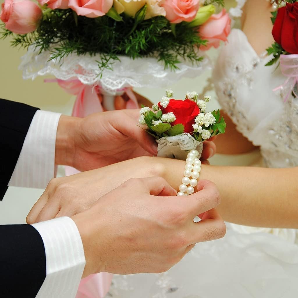 Wholesale 2Pcs Elastic Stretch Pearl Wrist Bands Wristlets Wedding Corsages DIY Decor Accessories for Festival Beach Party Prom Bride Supplier
