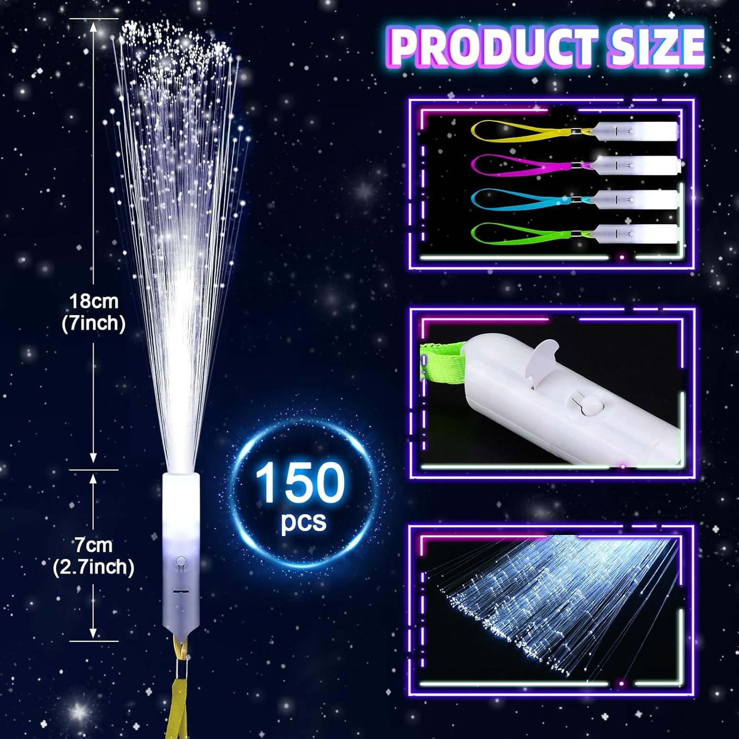 Wholesale 150 PCS White Fiber Optic Sticks Glow Wands Light Up Wands for Kids with 3 Light Modes Glow in the Dark Party Supplies for Weddings New Year Birthdays Supplier