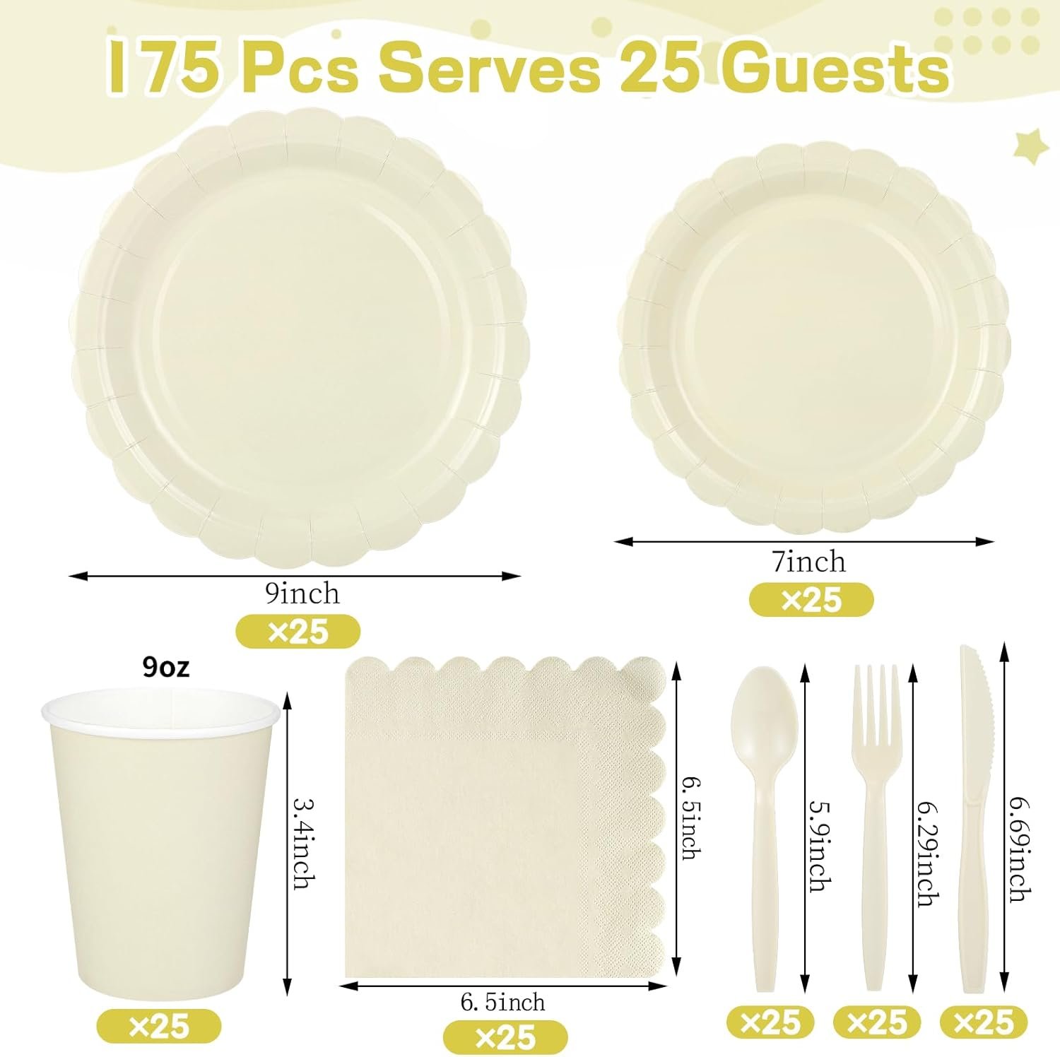 Wholesale 175 Pcs Ivory Paper Plates Napkins Beige Scalloped Cream Plates Cups Plastic Cutlery Party Supplies for Wedding Bridal Baby Shower Birthday Supplier Wholesale 175 Pcs Ivory Paper Plates Napkins Beige Scalloped Cream Plates Cups Plastic Cutlery Party Supplies for Wedding Bridal Baby Shower Birthday Supplier
