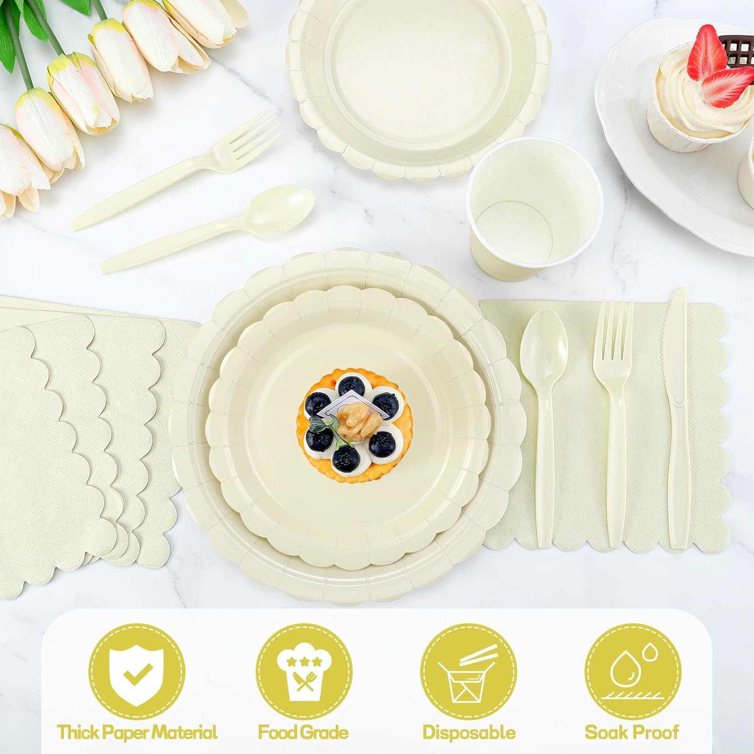 Wholesale 175 Pcs Ivory Paper Plates Napkins Beige Scalloped Cream Plates Cups Plastic Cutlery Party Supplies for Wedding Bridal Baby Shower Birthday Supplier Wholesale 175 Pcs Ivory Paper Plates Napkins Beige Scalloped Cream Plates Cups Plastic Cutlery Party Supplies for Wedding Bridal Baby Shower Birthday Supplier