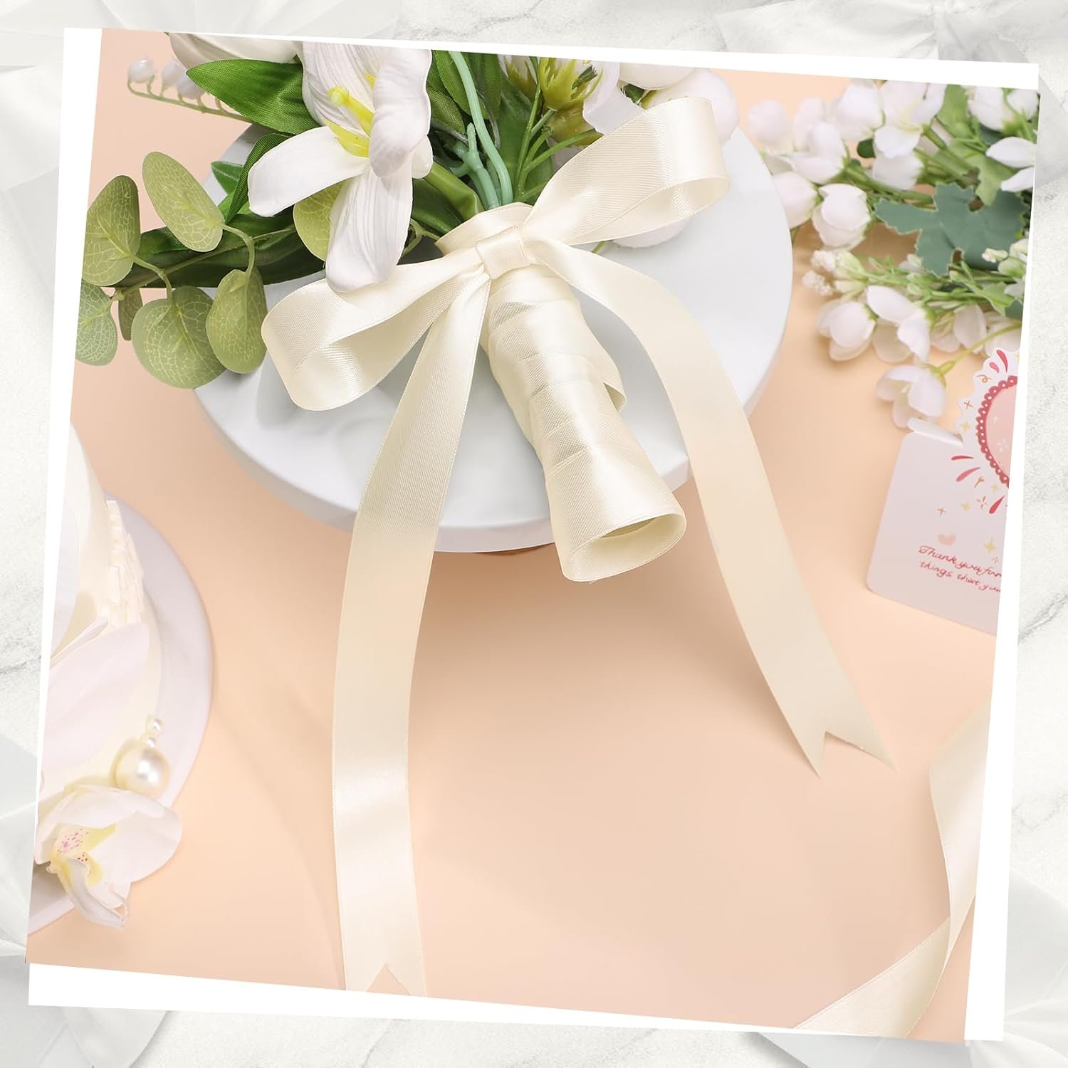 Wholesale Double Faced Satin Ribbon 1 Inch 60 Yards Ivory Cream for Crafts Hair Bows Gift Wrapping Home Decor Wedding Invitation Valentine's Day Decorations Supplier