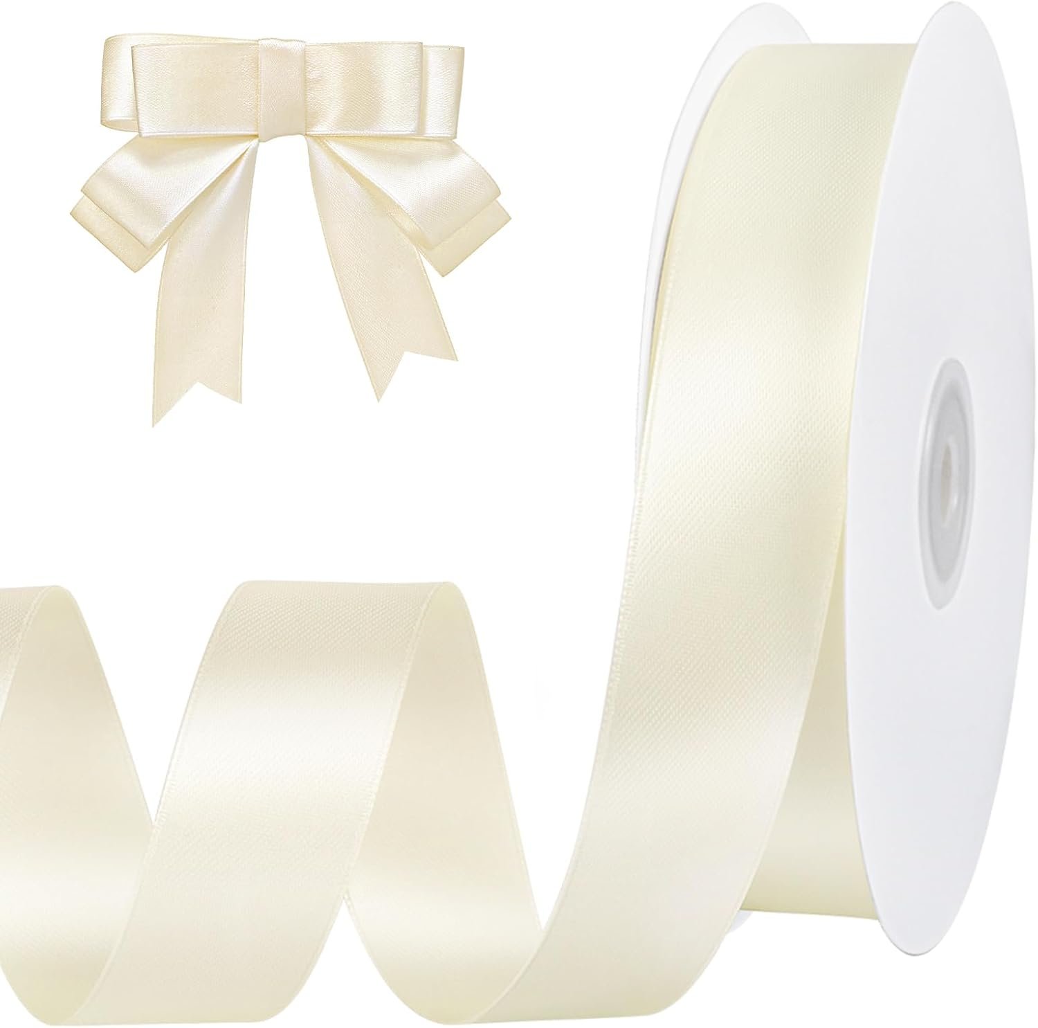 Ivory Satin Ribbon 1 inch 60 Yards Double Faced Cream Ribbon for Crafts Hair Bows Gift Wrapping Home Decor Wedding Invitation Valentine's Day Decorations