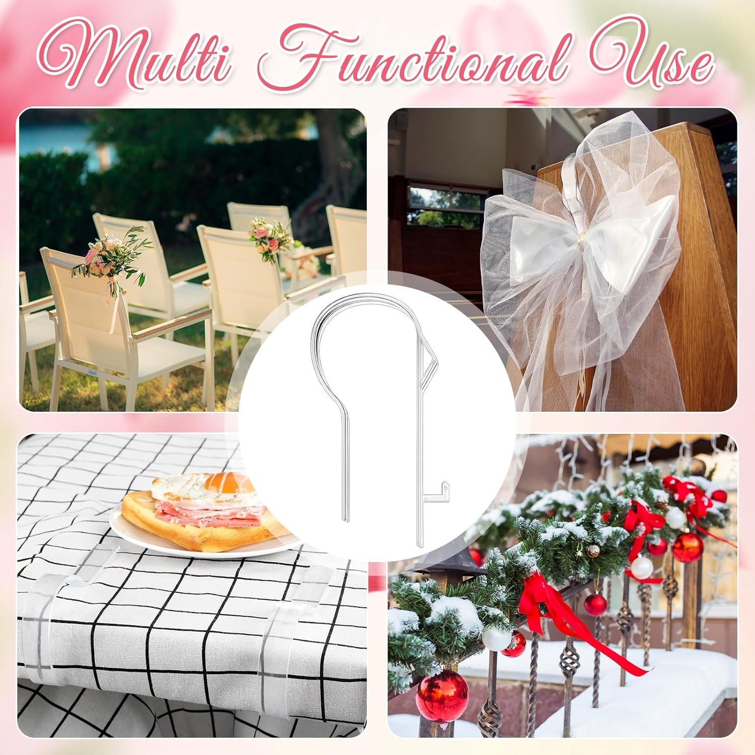 Wholesale 24 Pcs Heavy Duty Clear Plastic Pew Clips Hooks for Wedding Church Aisle Chair Wreath Flower Bow Garland Decorations Supplier