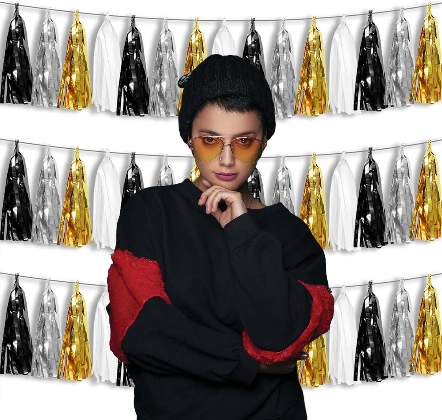 Wholesale 3P Metallic Fringe Tassel Banner Garland Foil Tinsel Streamer Wall Hanging Curtain Backdrop for Parade Floats Graduation New Year's Father's Day Decorations (Black Gold Silver) Supplier