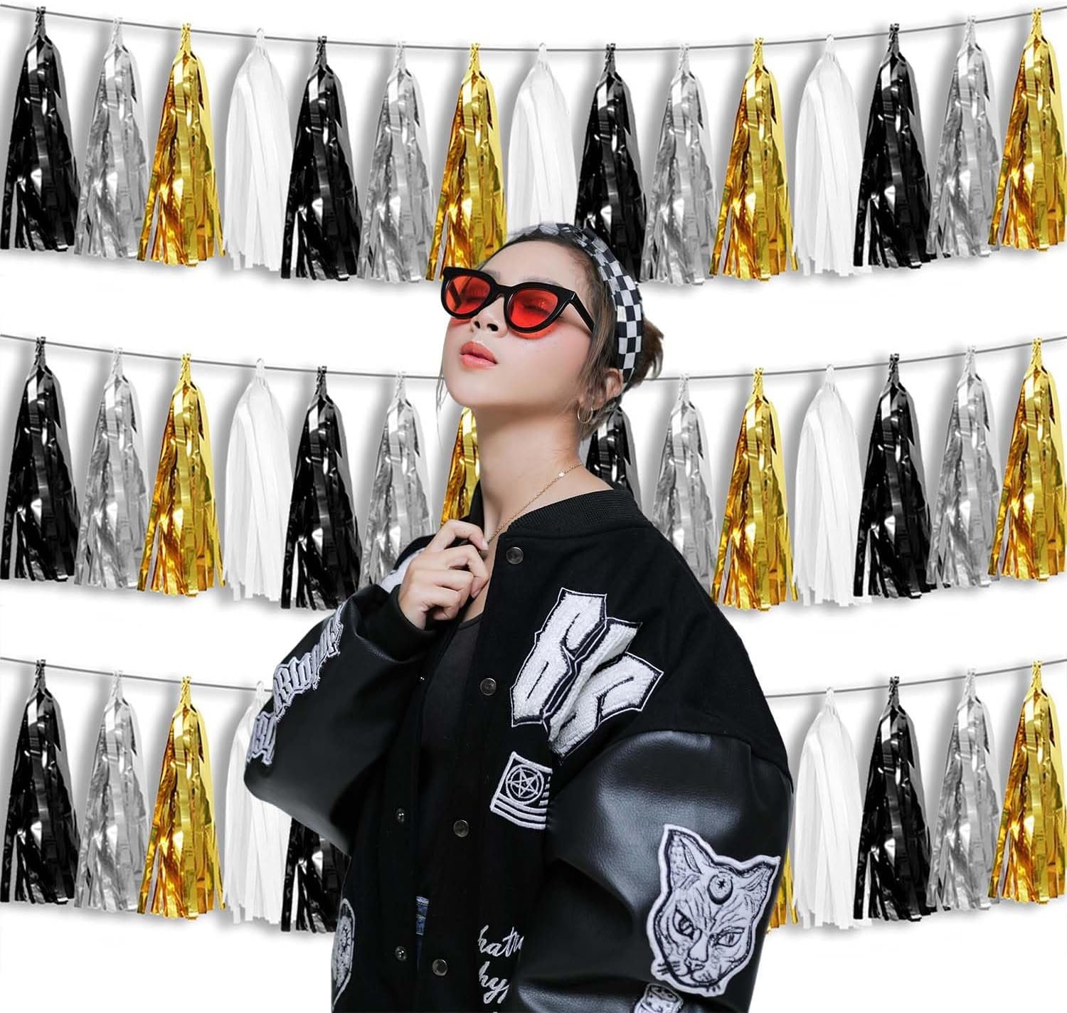 Wholesale 3P Metallic Fringe Tassel Banner Garland Foil Tinsel Streamer Wall Hanging Curtain Backdrop for Parade Floats Graduation New Year's Father's Day Decorations (Black Gold Silver) Supplier