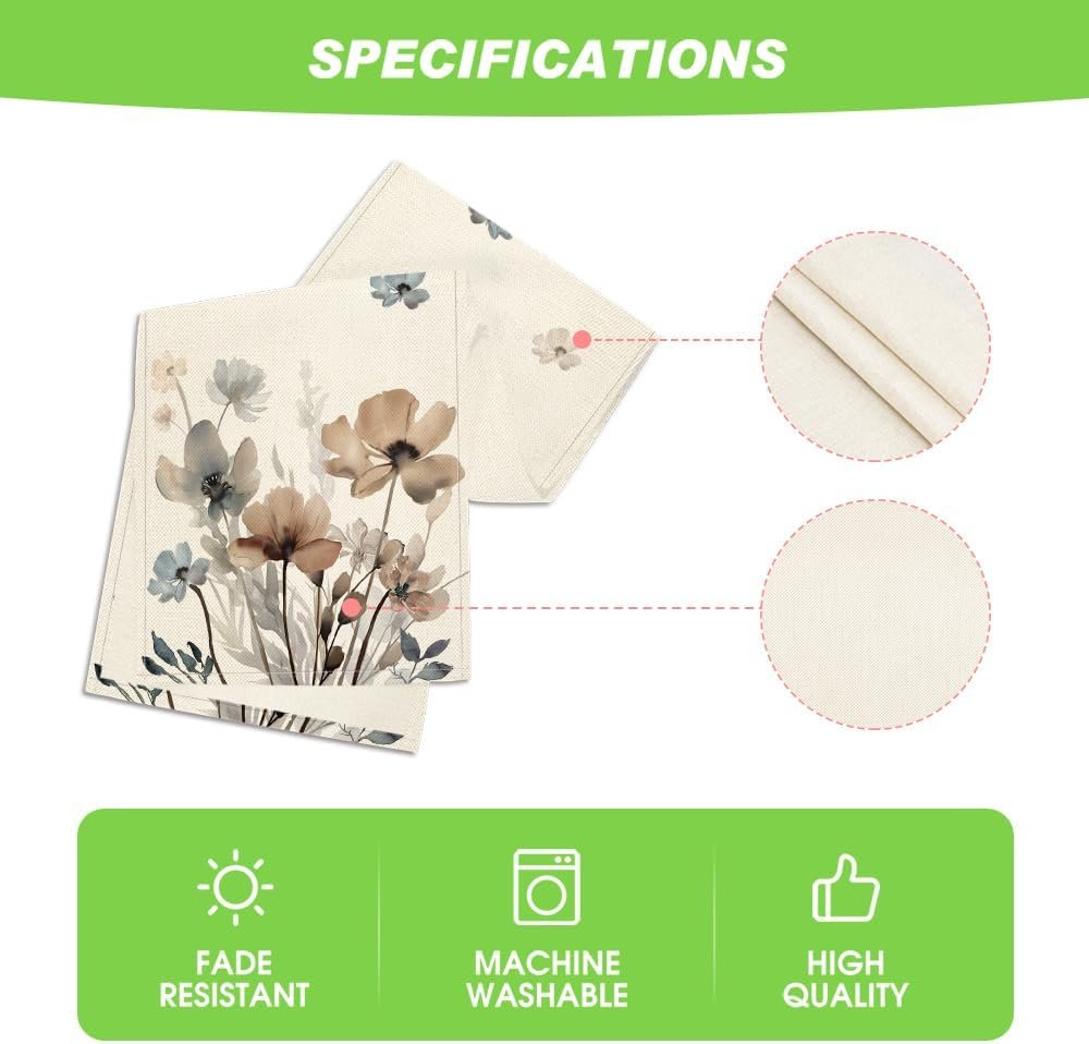 Wholesale Brown Poppy Floral Leaves Spring Table Runner Seasonal Summer Kitchen Dining Table Decoration for Home Party 13x72 Inch Supplier