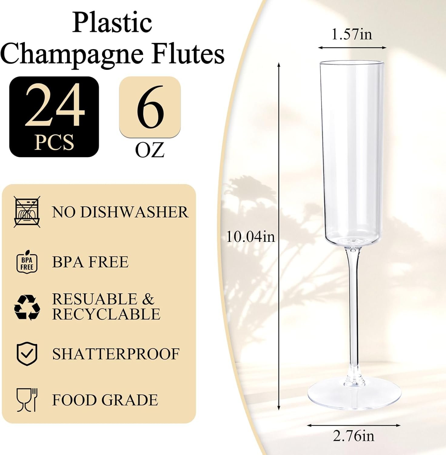 Wholesale 24 Pack Clear 6 Oz Disposable Plastic Champagne Flutes Square Toasting Glasses for Party Birthday Anniversary Wedding Supplier