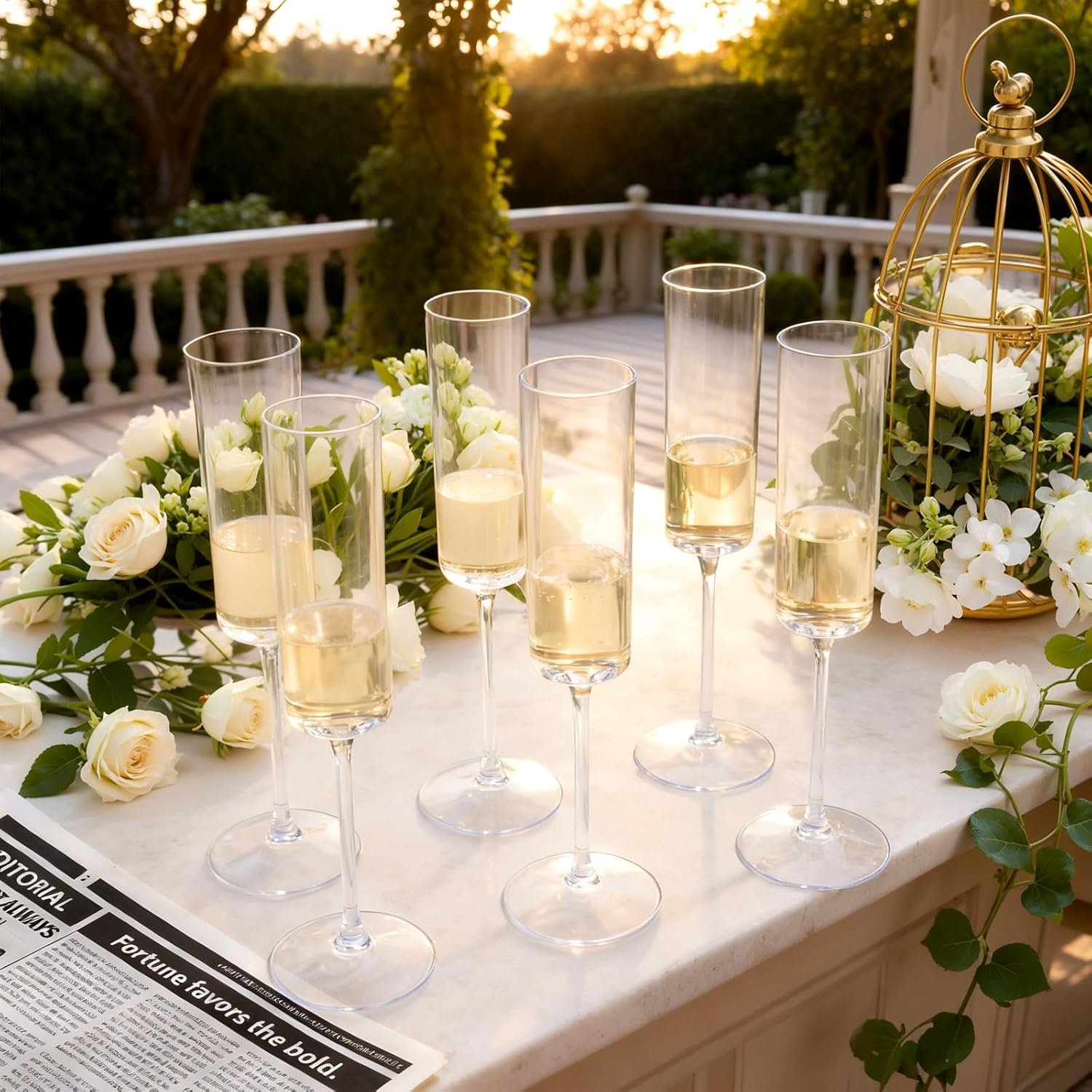 Wholesale 24 Pack Clear 6 Oz Disposable Plastic Champagne Flutes Square Toasting Glasses for Party Birthday Anniversary Wedding Supplier