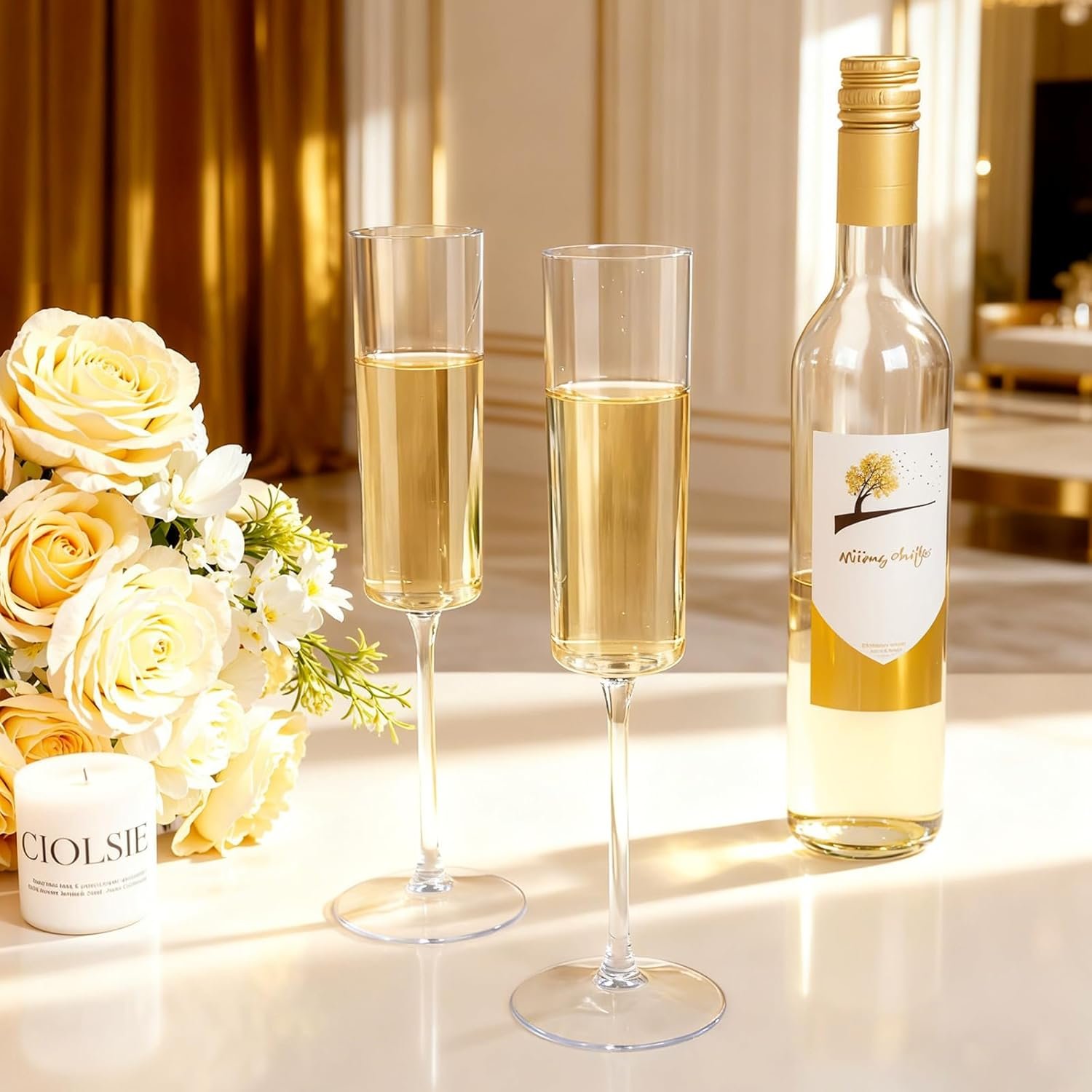 Wholesale 24 Pack Clear 6 Oz Disposable Plastic Champagne Flutes Square Toasting Glasses for Party Birthday Anniversary Wedding Supplier