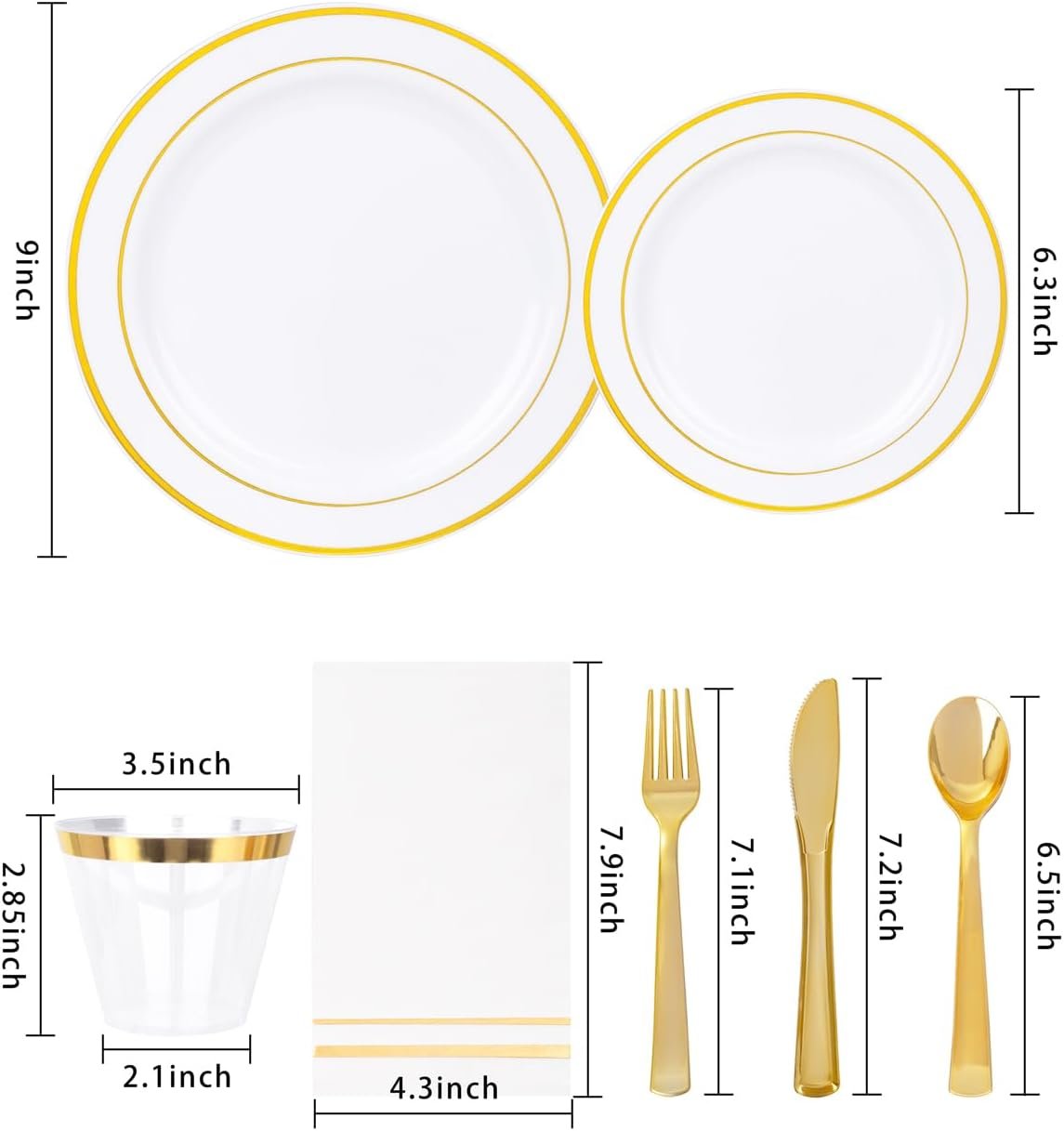 Wholesale 700PCS White and Gold Disposable Dinnerware Sets for 100 Guests - 200 Plates 300 Plastic Silverware 100 Cups 100 Napkins for Weddings and Parties Supplier