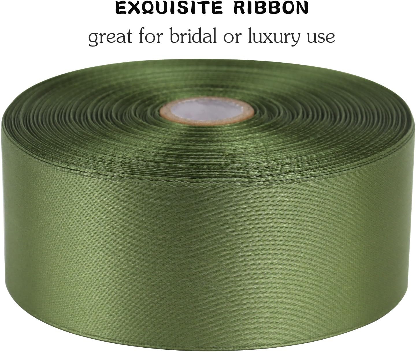 Wholesale Olive Green Solid Satin Polyester Ribbon 1-1/2 Inch 50 Yards for Gift Wrapping Wedding Christmas Baby Shower Birthday Decoration Handmade Immortal Flower Craft Supplier