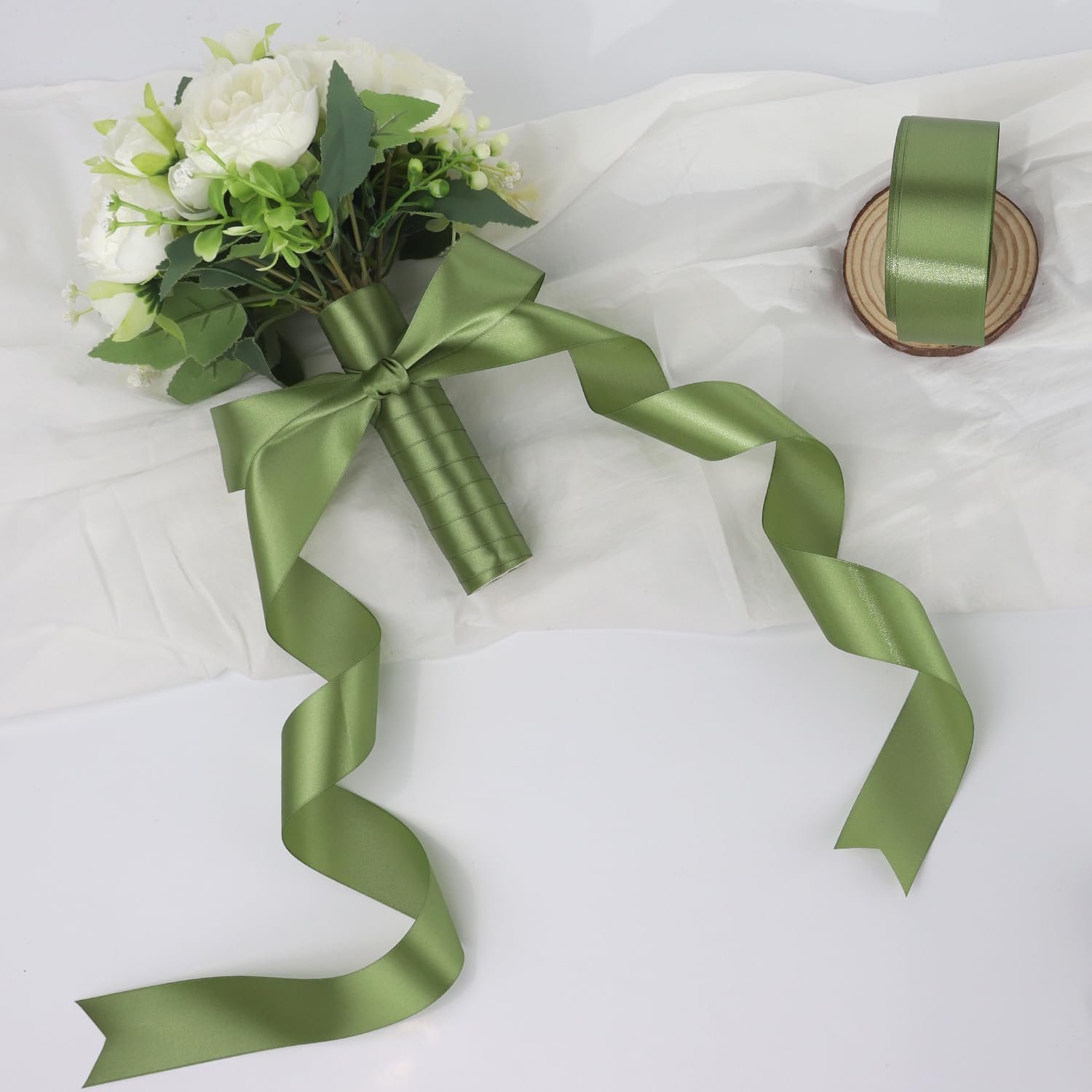 Wholesale Olive Green Solid Satin Polyester Ribbon 1-1/2 Inch 50 Yards for Gift Wrapping Wedding Christmas Baby Shower Birthday Decoration Handmade Immortal Flower Craft Supplier