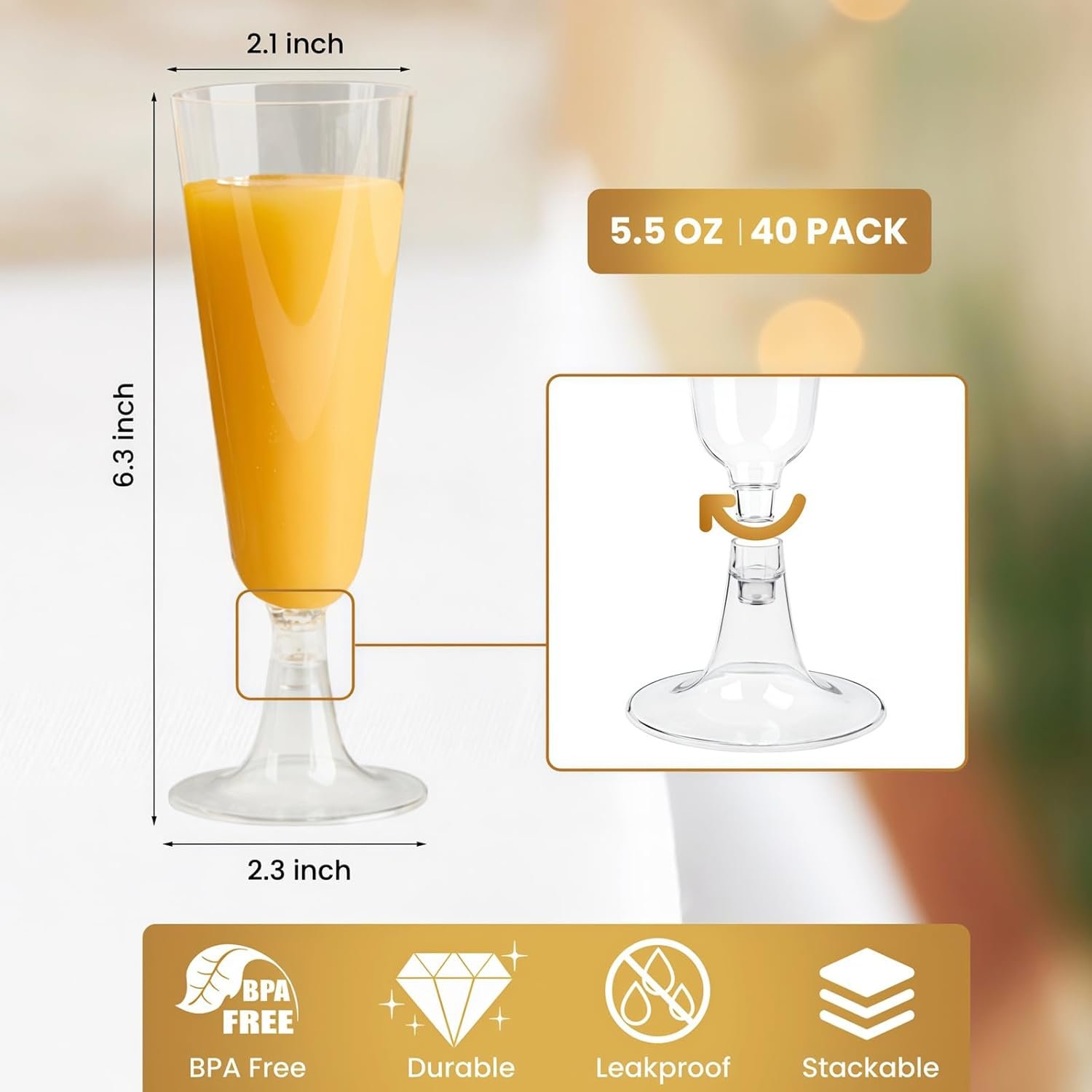 Wholesale 40 Pack 5.5 OZ Clear Plastic Disposable Champagne Flutes Mimosa Wine Glasses for Party Wedding Birthday Decorations Supplier