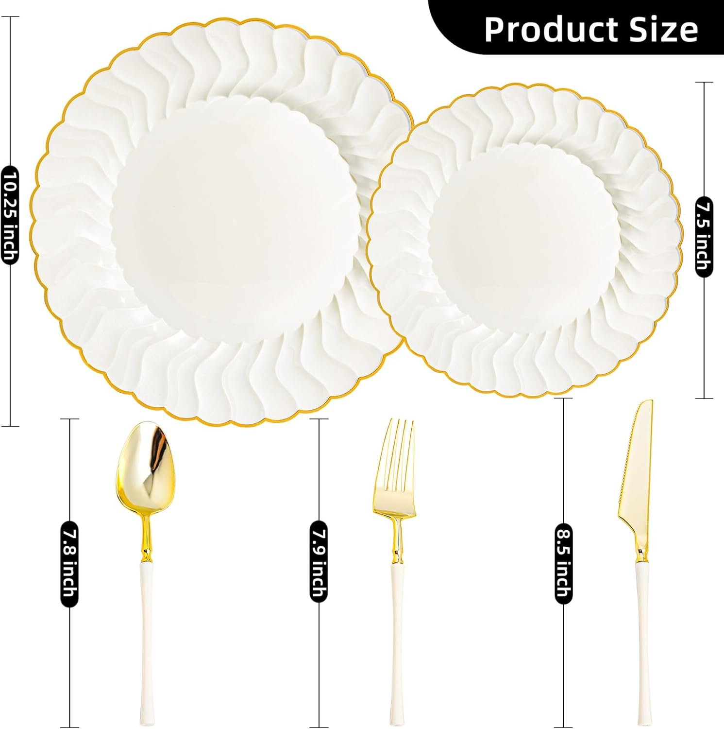 Wholesale 150PCS Ivory Plates with Gold Disposable Silverware Including 60 Scalloped Plastic Plates 30 Knives 30 Forks 30 Spoons Elegant Lightweight for Weddings Birthdays Parties Supplier Wholesale 150PCS Ivory Plates with Gold Disposable Silverware Including 60 Scalloped Plastic Plates 30 Knives 30 Forks 30 Spoons Elegant Lightweight for Weddings Birthdays Parties Supplier