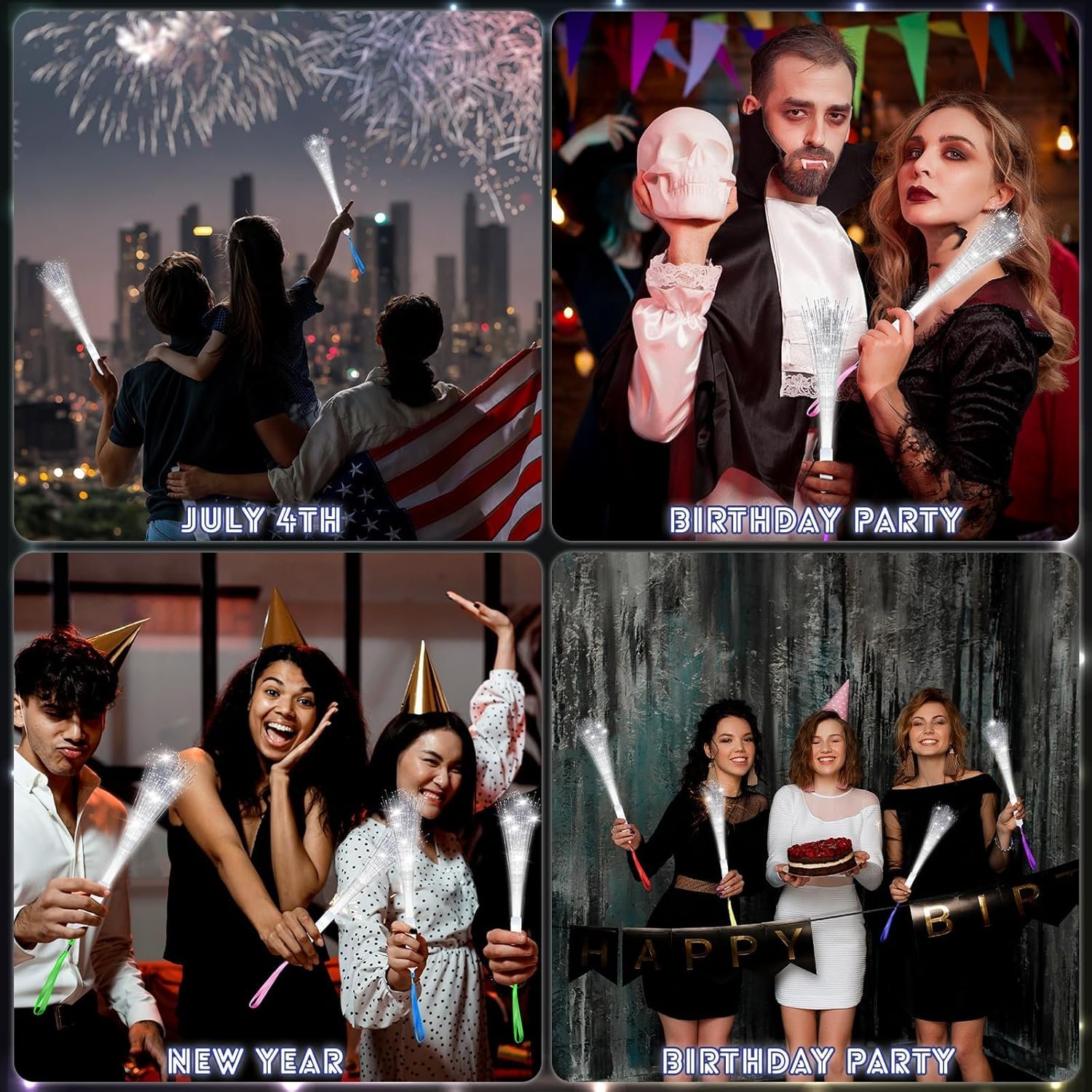 Wholesale 100 Pack White Fiber Optic LED Glow Wands with 3 Flashing Modes Bulk Light Up Sticks for Dark Birthday Wedding Halloween Christmas Parties 8 Colors Supplier