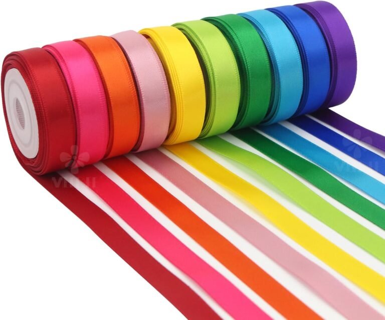 MEEDEE Rainbow Ribbon Solid Color Assortment 10 Colors Double Face Satin Ribbon for Gift Wrapping Happy Birthday Party Decorations, 3/8" X 5 Yard Each Total 50 Yds Per Package