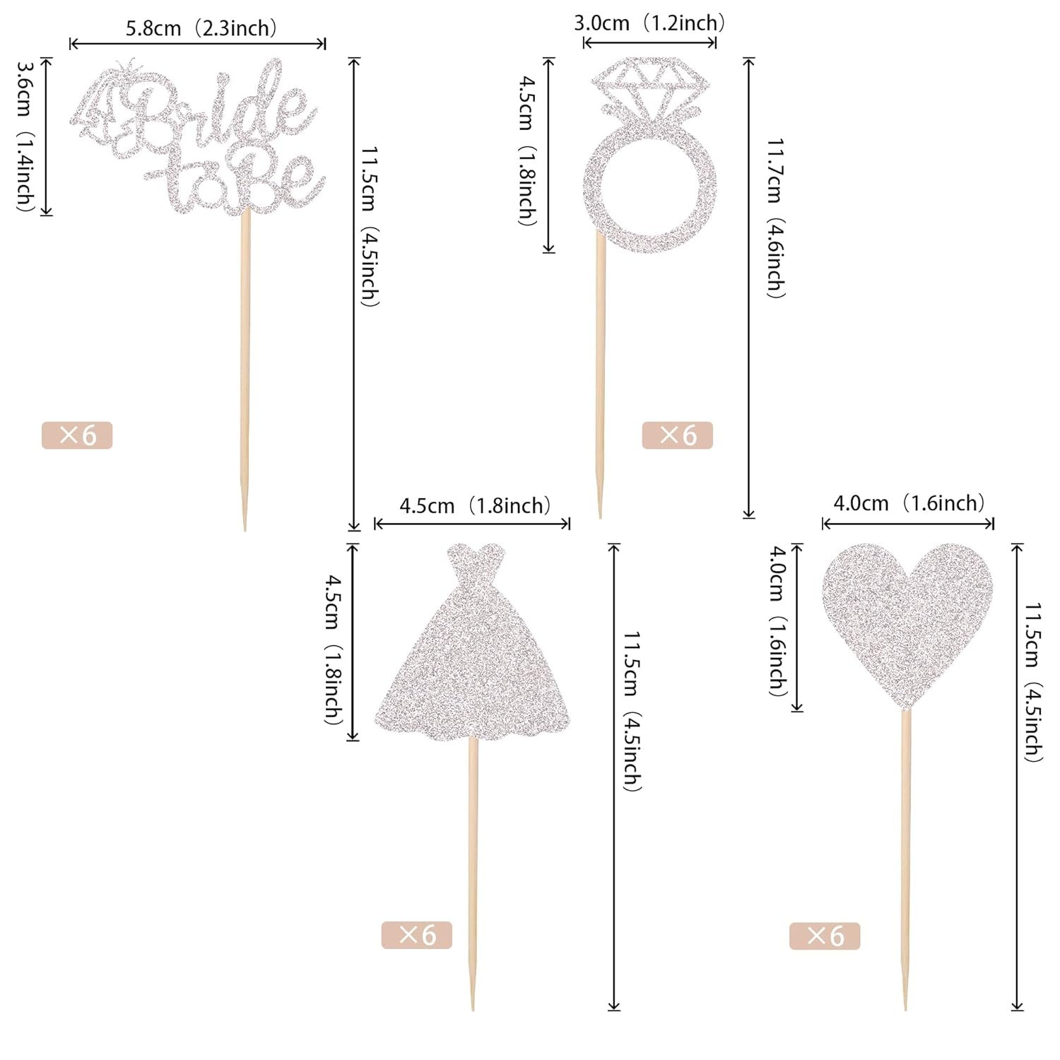 Wholesale 24 PCS Bride to Be Cupcake Toppers Heart Ring Dress Bridal Shower Picks Wedding Engagement Bachelorette Party Silver Decorations Supplier