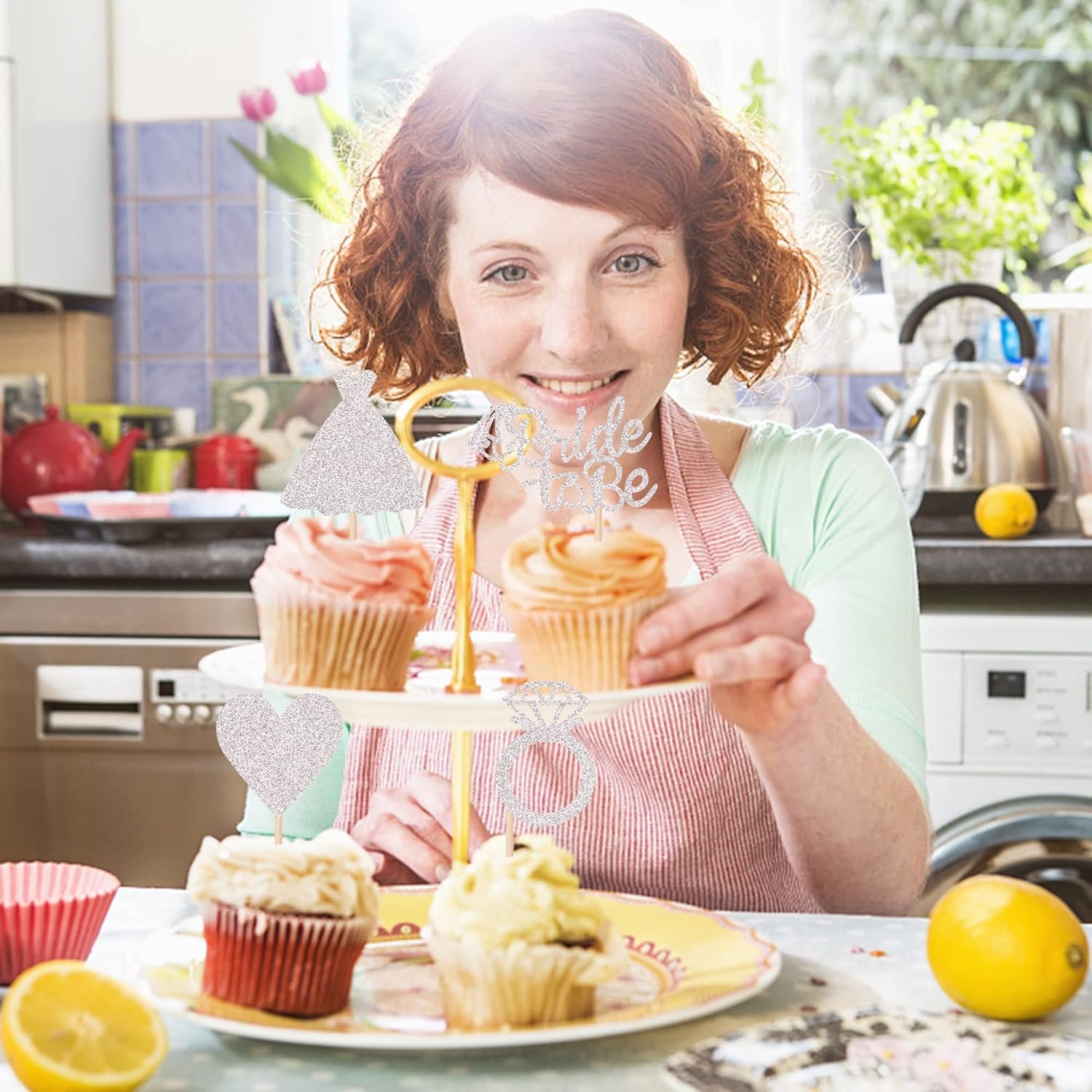 Wholesale 24 PCS Bride to Be Cupcake Toppers Heart Ring Dress Bridal Shower Picks Wedding Engagement Bachelorette Party Silver Decorations Supplier