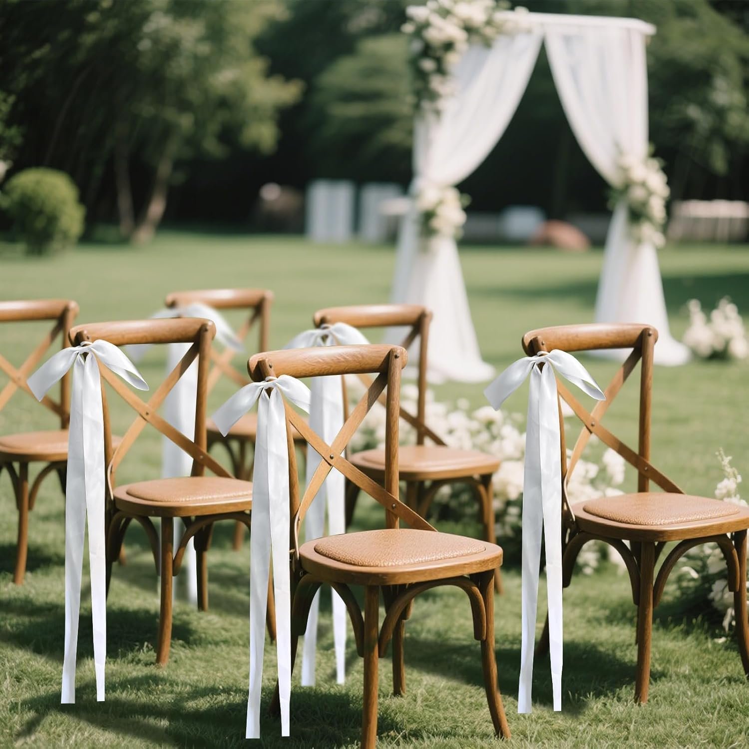 Wholesale 24 Pcs Large Wedding Aisle Ribbon Bows with Long Tails 9.8 x 35.8 Inch Ceremony Pew Decorations for Bridal Shower Reception Church Bench White Supplier