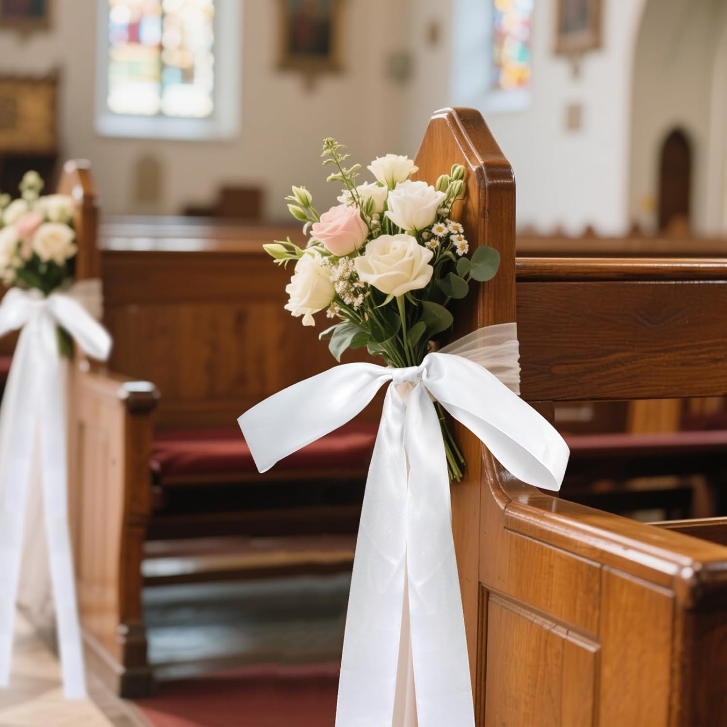 Wholesale 24 Pcs Large Wedding Aisle Ribbon Bows with Long Tails 9.8 x 35.8 Inch Ceremony Pew Decorations for Bridal Shower Reception Church Bench White Supplier