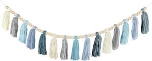 Boho Yarn Tassel Garland - Handmade Wall Hanging Decor for Nursery, Baby Shower, Kids Room, Classroom, Birthday Party | Macrame Tassels Bunting Banner for Bedroom, Office, Home Decoration (Sky Blue)
