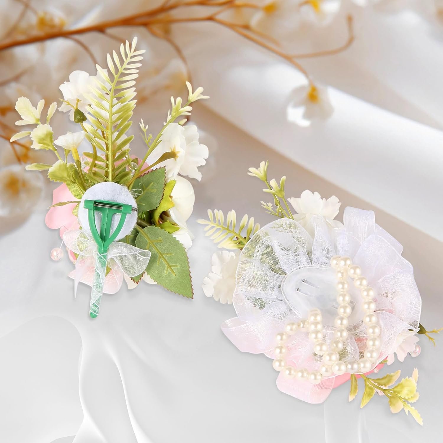 Wholesale Artificial Rose Wrist Corsage and Boutonniere Set for Wedding Prom Party Pink 1 Boutonniere and 1 Wrist Corsage Supplier