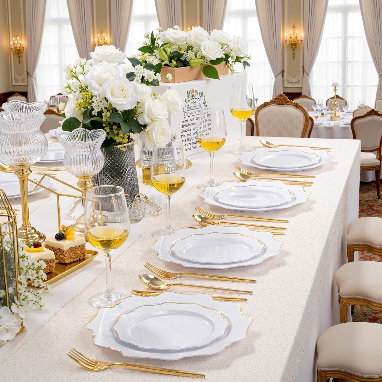 Wholesale 350PCS White and Gold Disposable Plastic Plates for 50 Guests Ideal for Parties Weddings Birthdays Valentine's Day Supplier