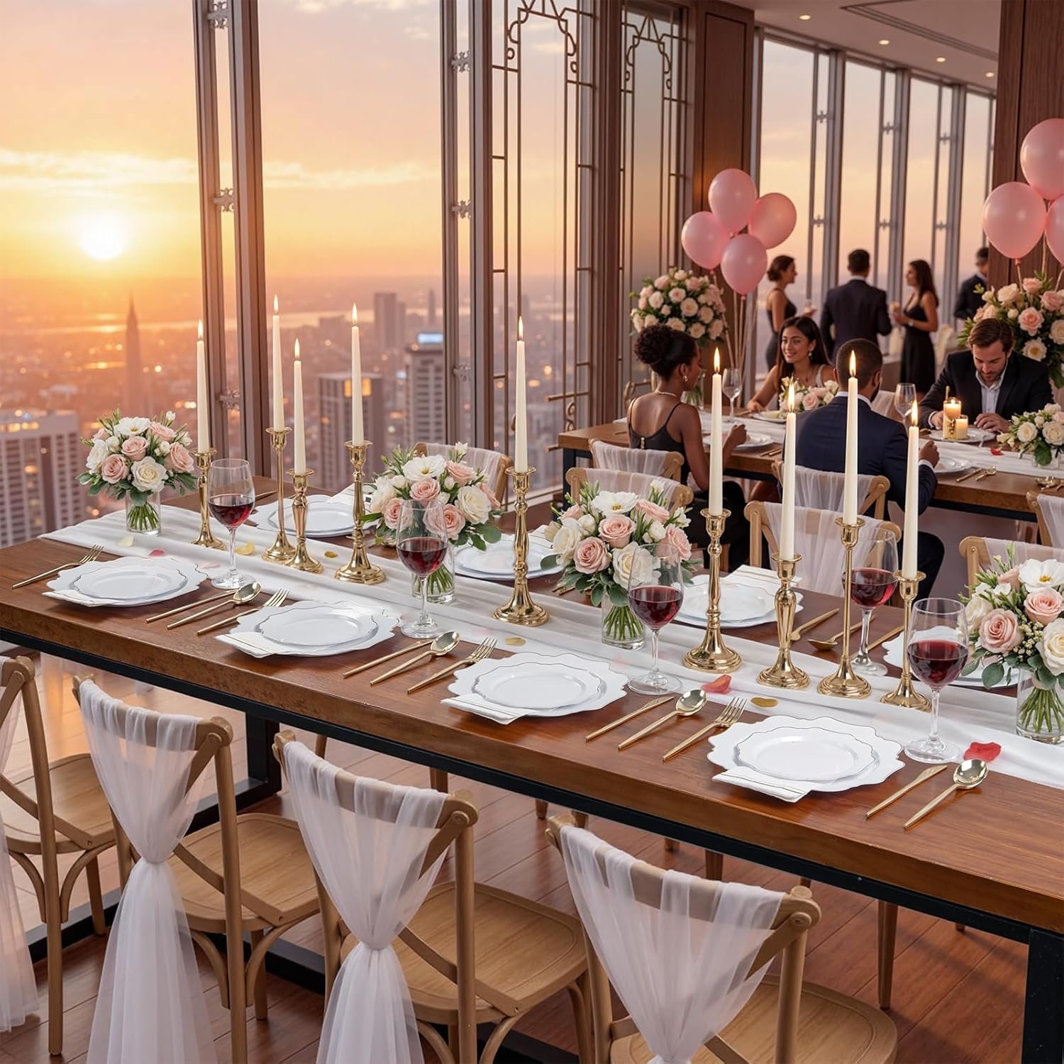 Wholesale 350PCS White and Gold Disposable Plastic Plates for 50 Guests Ideal for Parties Weddings Birthdays Valentine's Day Supplier